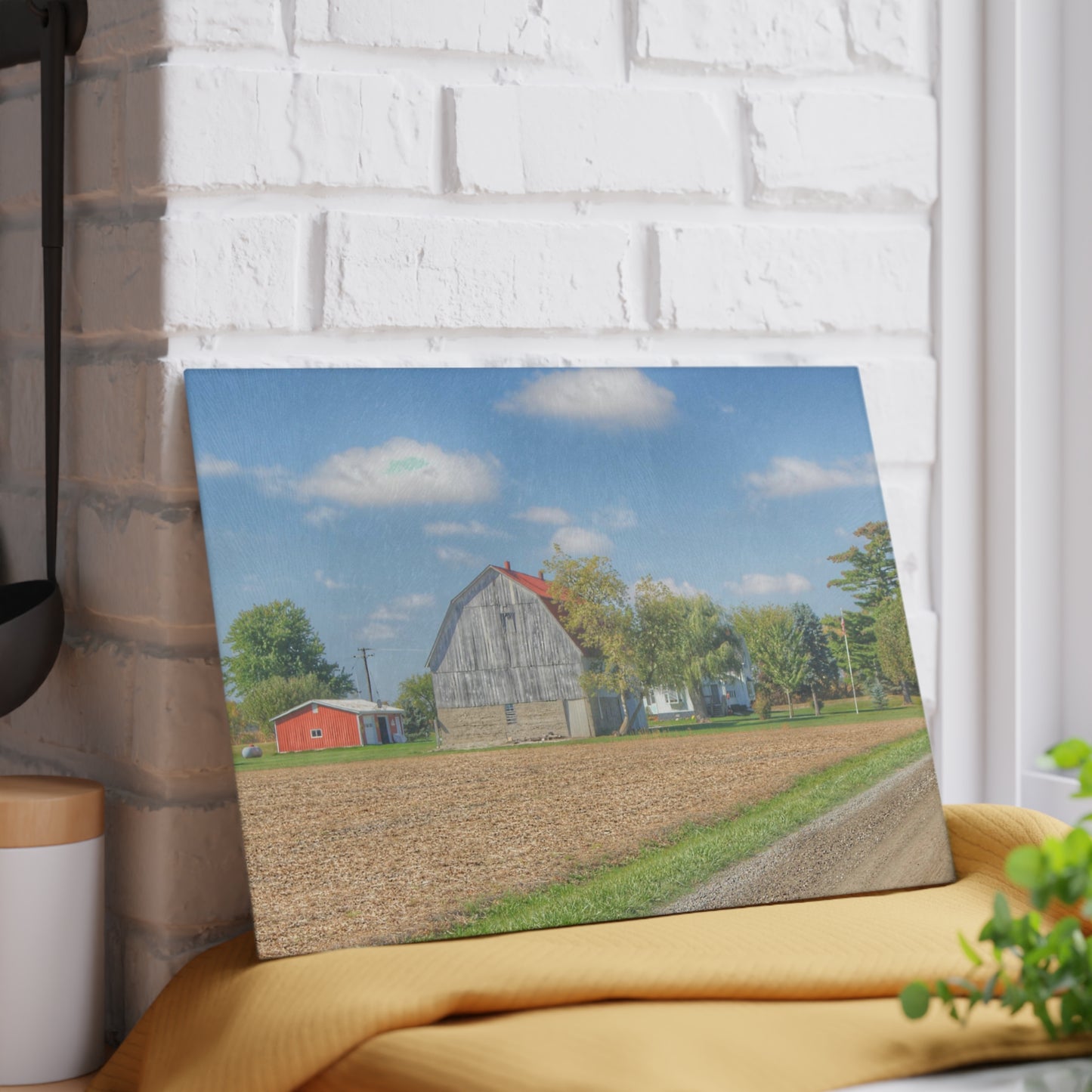 U R There Photography Sheridan Line Road Grey I Rustic Farmhouse Tempered-Glass Cutting Board