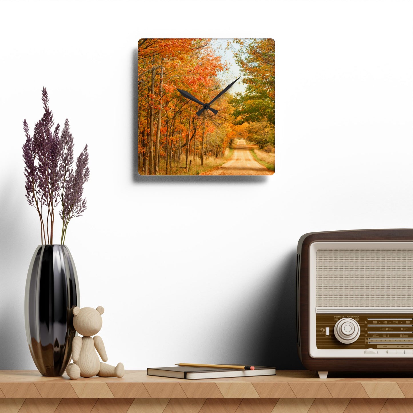 U R There Photography Fall on Murphy Lake II Rustic Farmhouse Acrylic Analog Wall Clock