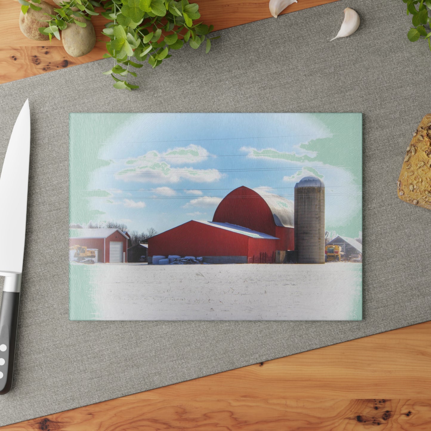 U R There Photography Barnes Road Reds Rustic Farmhouse Tempered-Glass Cutting Board