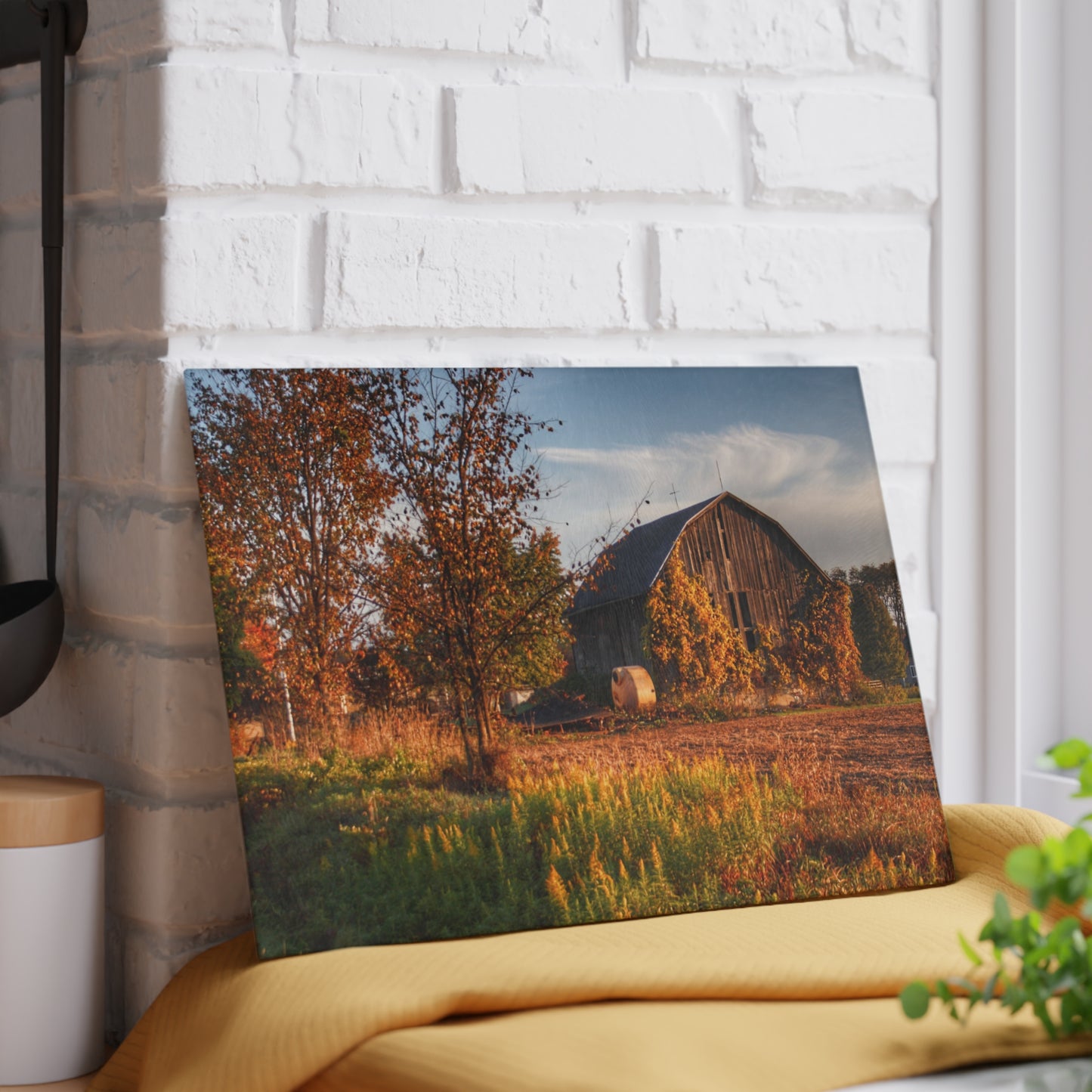 U R There Photography Lake Pleasant Road Grey Rustic Farmhouse Tempered-Glass Cutting Board 11"x 15"