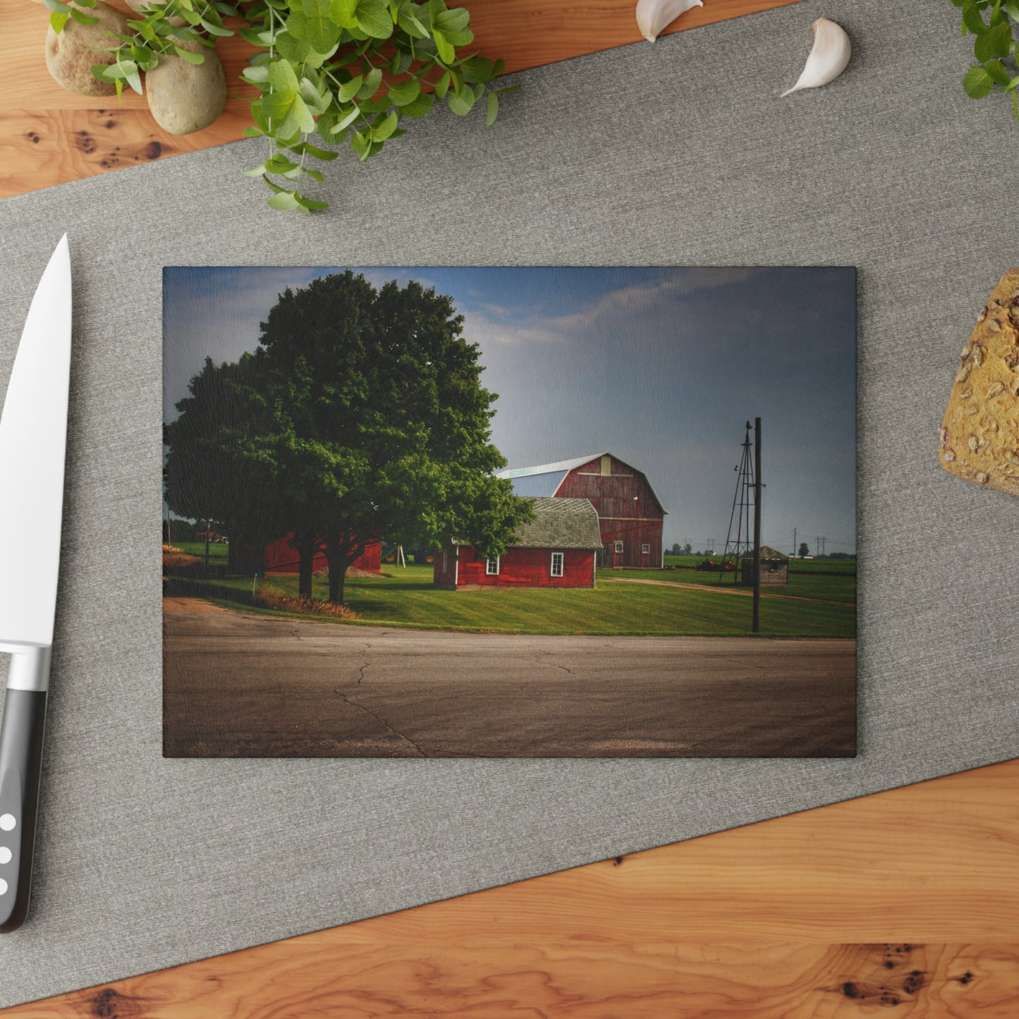 U R There Photography Bradford Road Reds Rustic Farmhouse Tempered-Glass Cutting Board