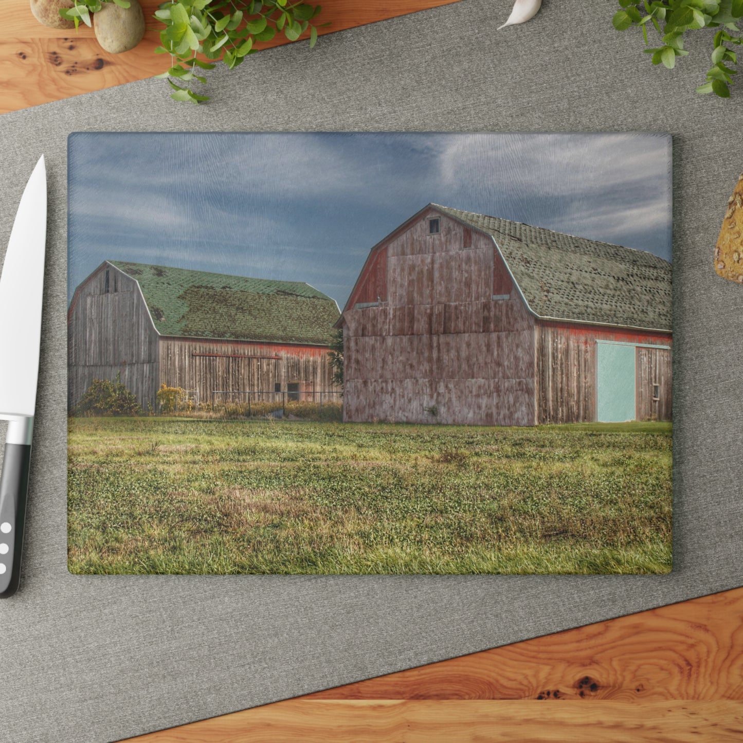 U R There Photography Vassar Twin Reds Rustic Farmhouse Tempered-Glass Cutting Board
