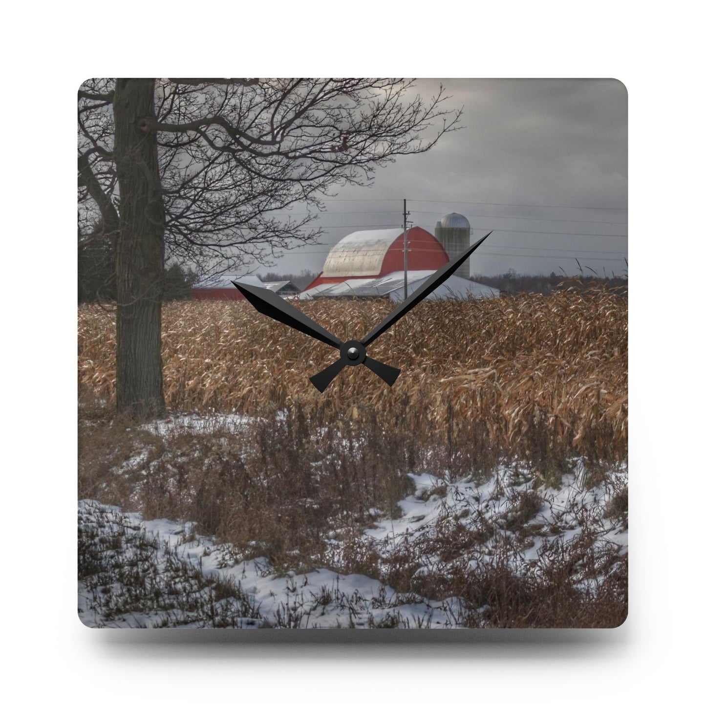 U R There Photography Edward Road Red Rustic Farmhouse Acrylic Analog Wall Clock