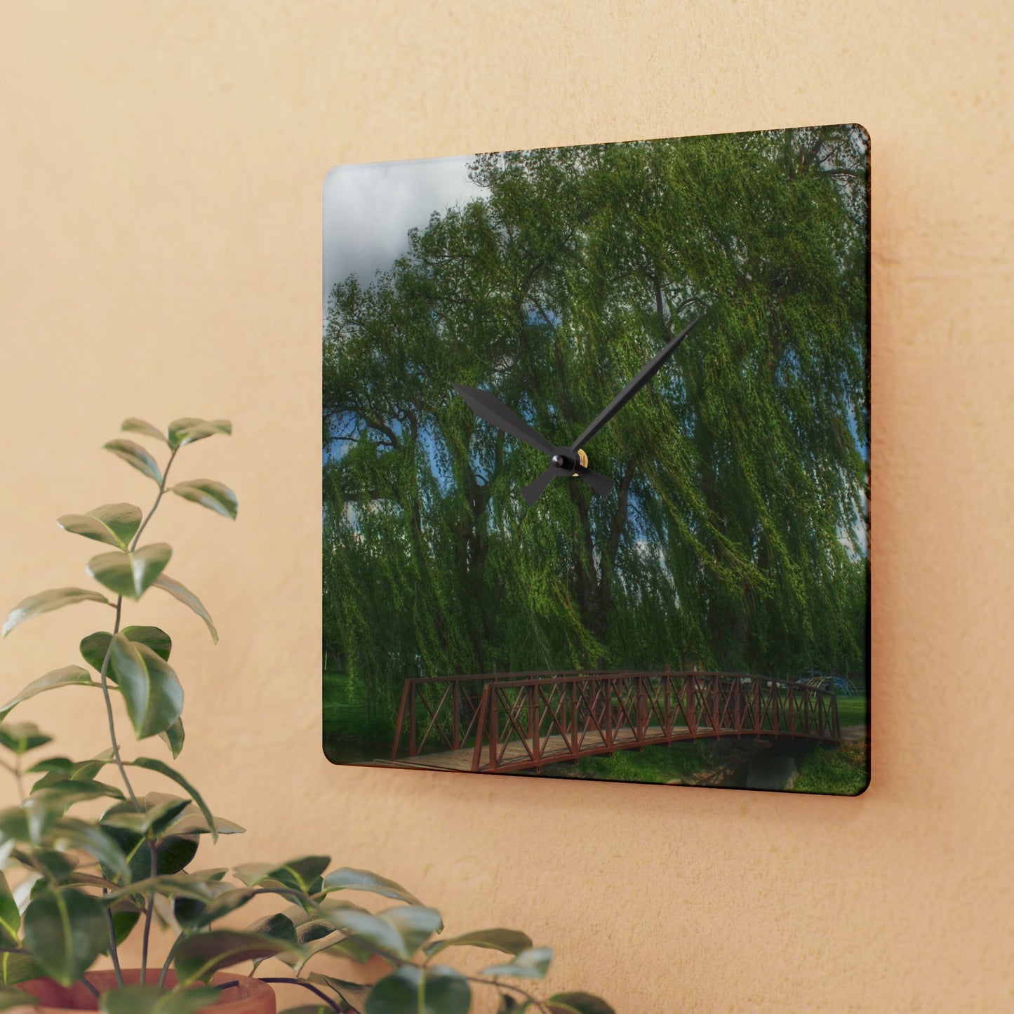 U R There Photography Cramton Park Bridge in Lapeer Rustic Farmhouse Acrylic Analog Wall Clock