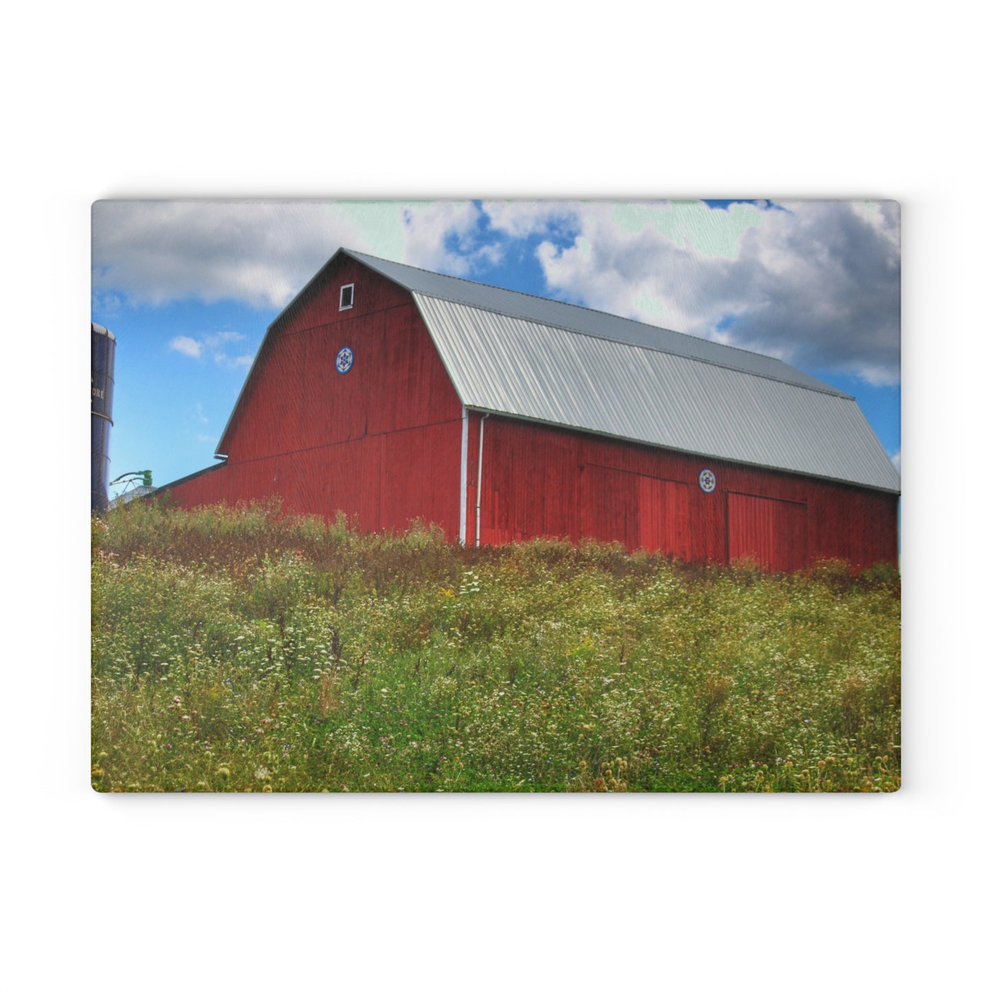 U R There Photography South Henderson Road Hilltop Red III Rustic Farmhouse Tempered-Glass Cutting Board