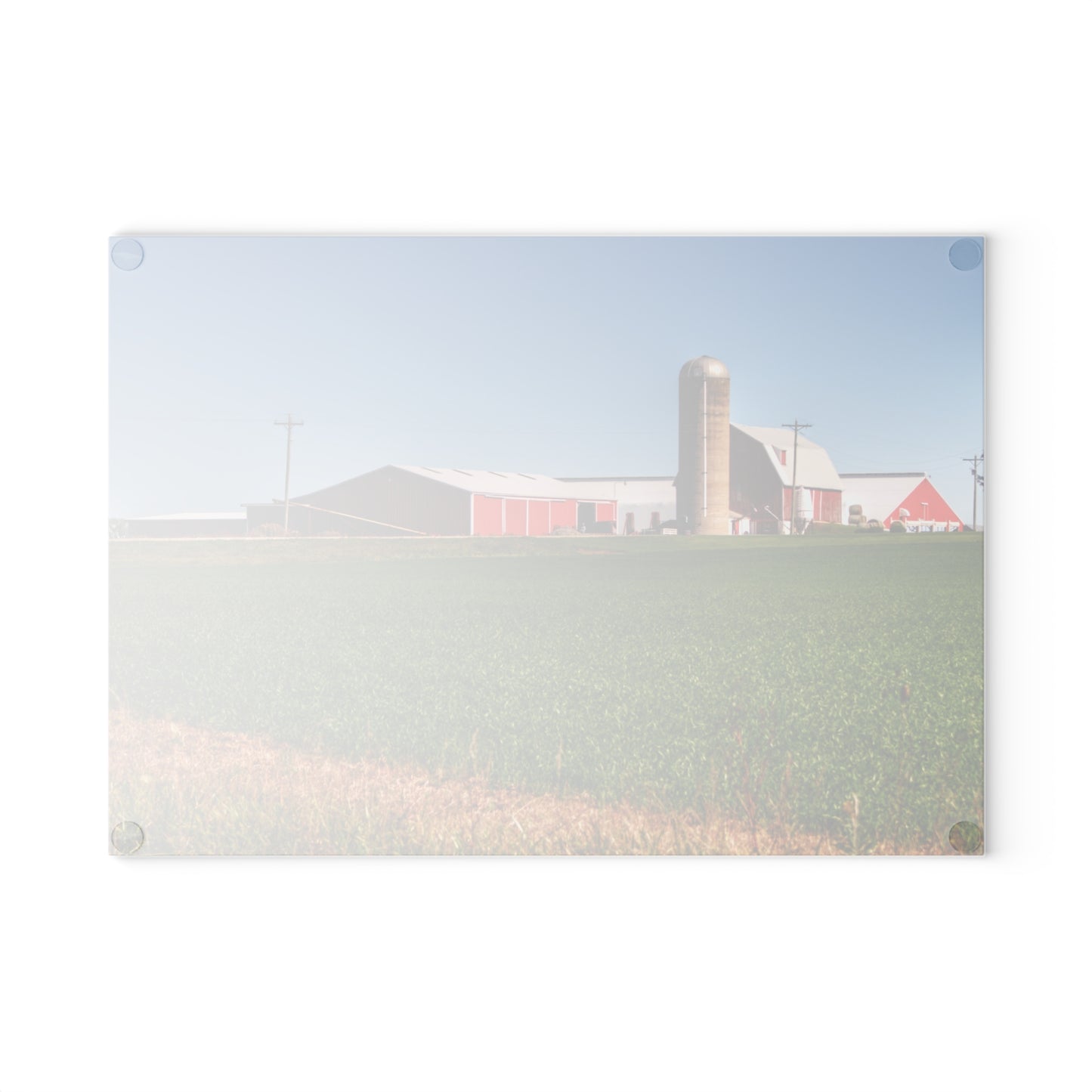 U R There Photography Pattison Road Farm Across the Field II Rustic Farmhouse Tempered-Glass Cutting Board