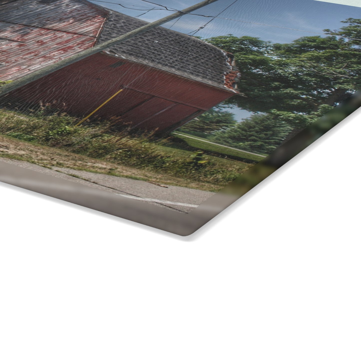 U R There Photography Roods Lake Road Red II Rustic Farmhouse Tempered-Glass Cutting Board