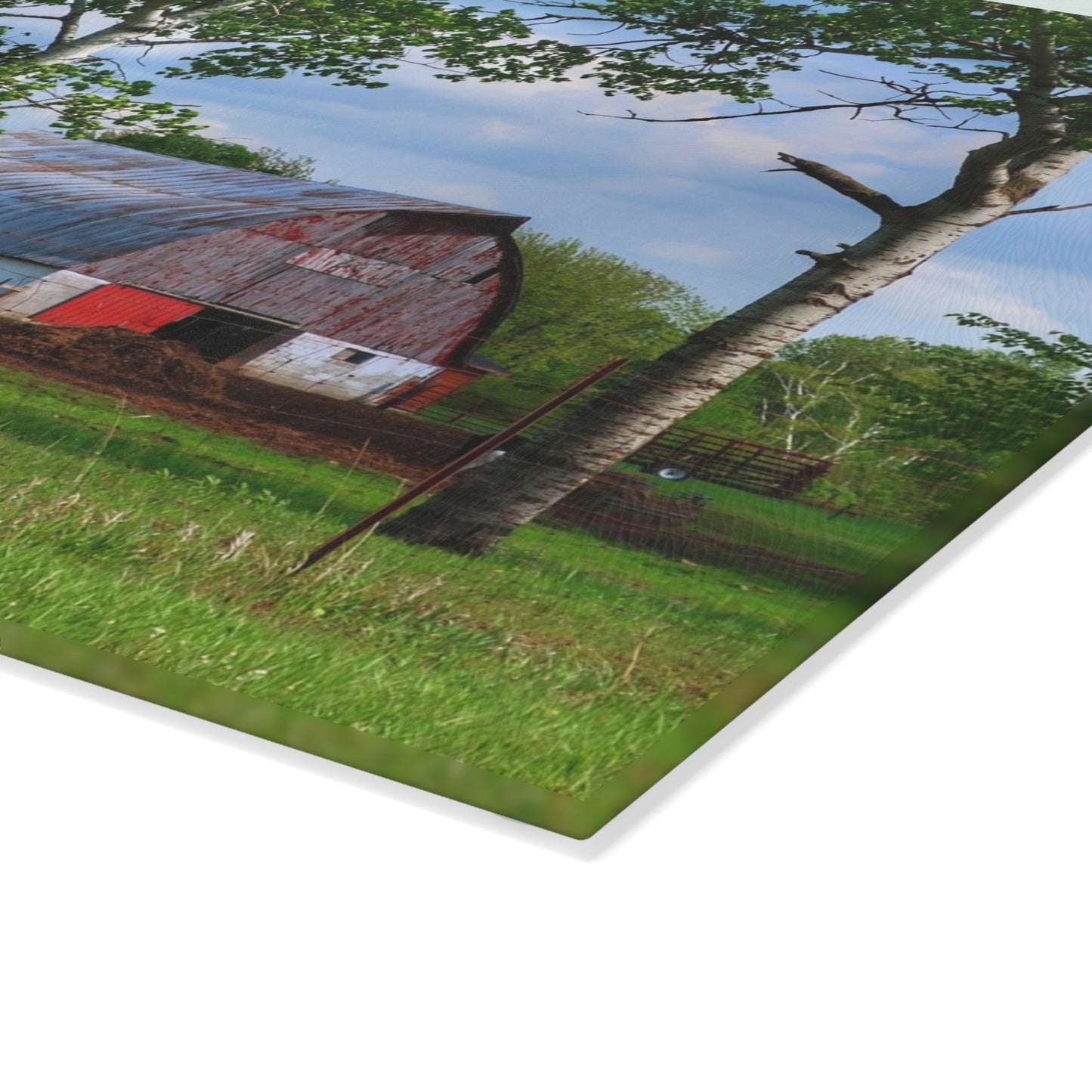 U R There Photography Shepard Road Hillman Red Rustic Farmhouse Tempered-Glass Cutting Board