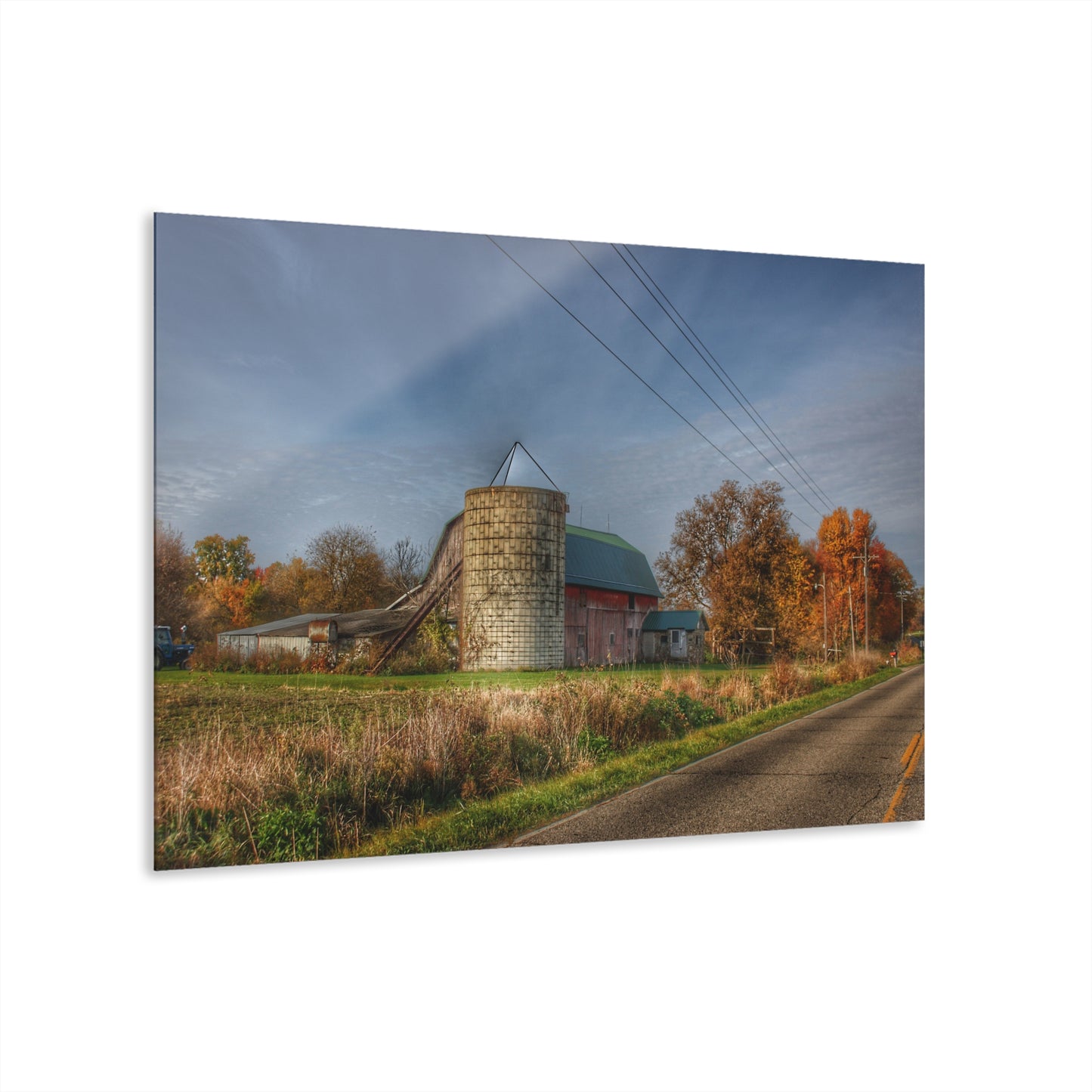 U R There Photography Plumb Creek Road Red in Fall I Rustic Farmhouse Acrylic Wall Print