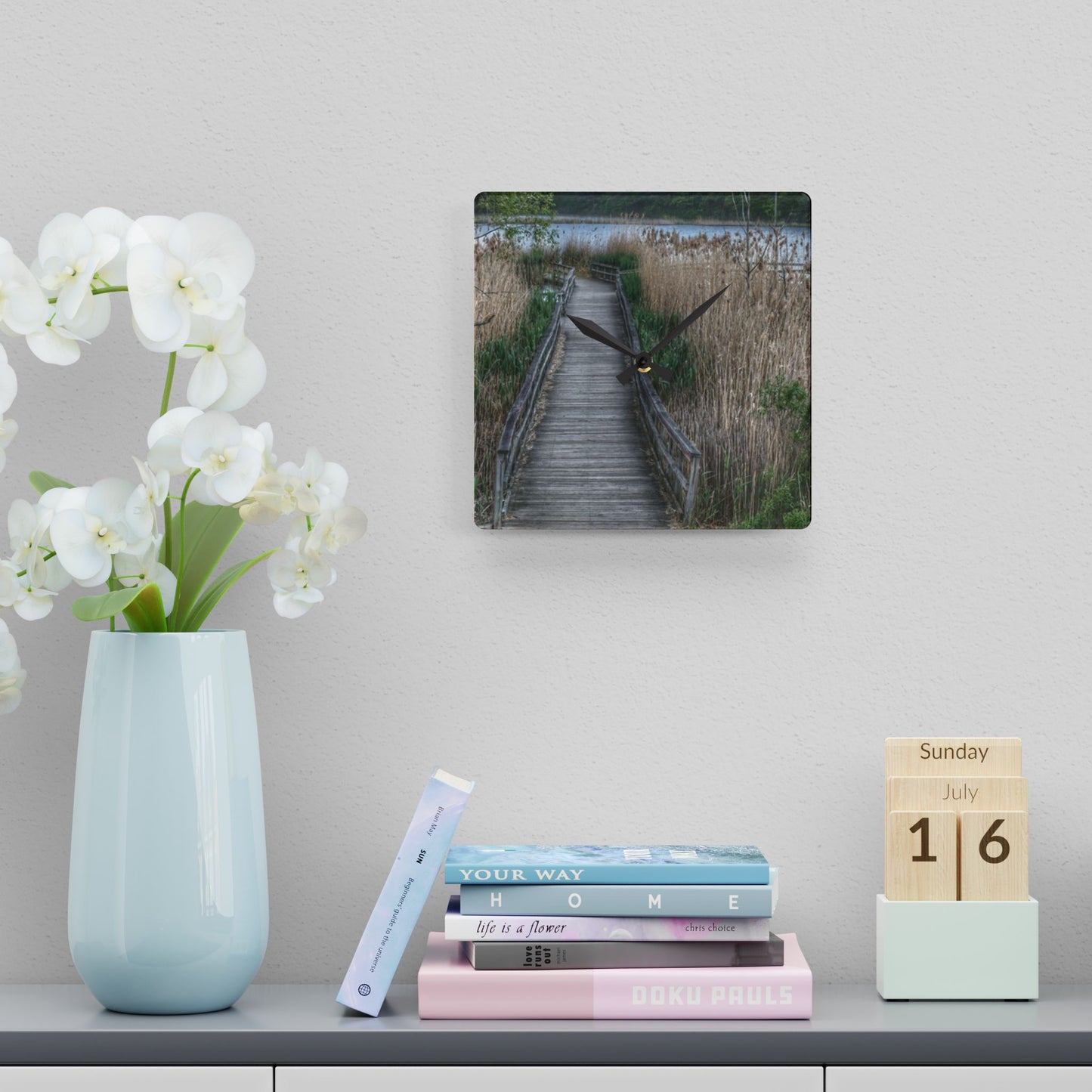 U R There Photography Linear Park Bridge In Lapeer II Rustic Farmhouse Acrylic Analog Wall Clock