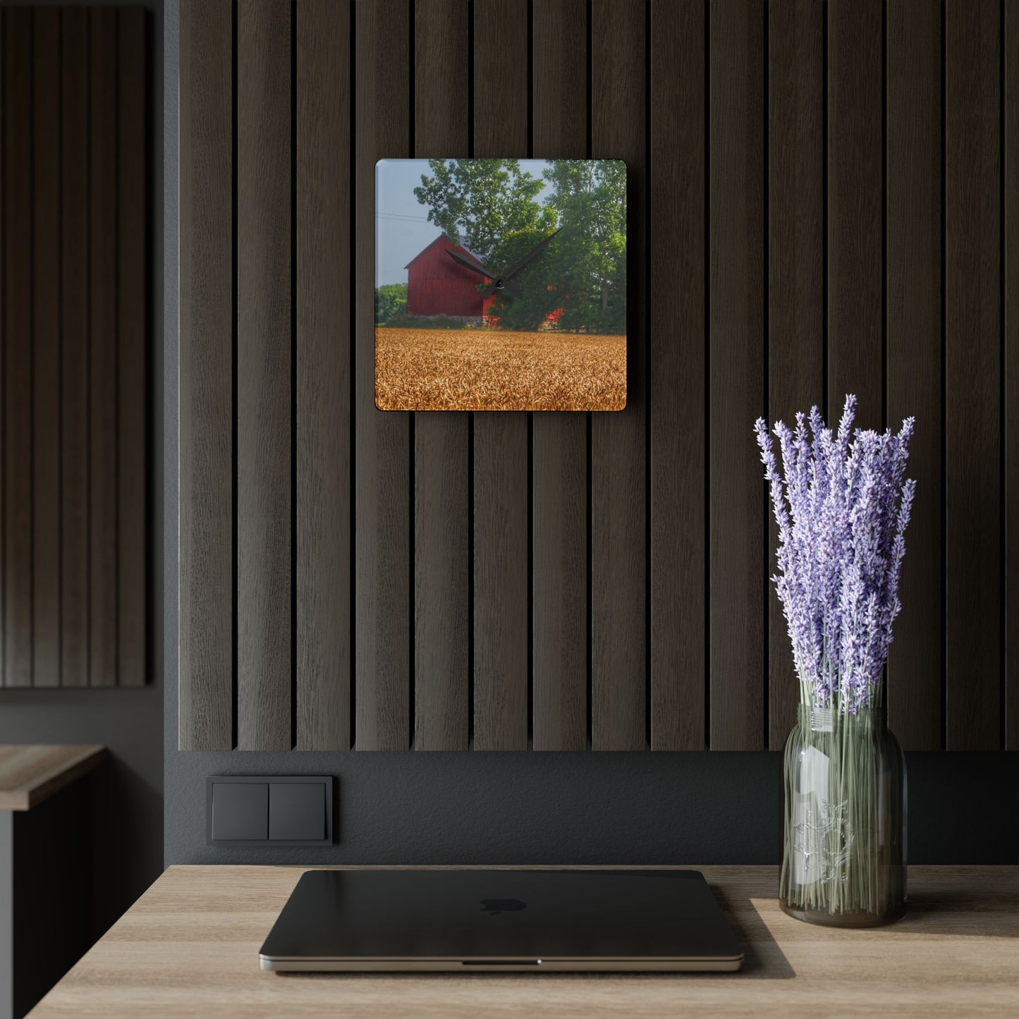 U R There Photography Tubspring Road Hidden Red Rustic Farmhouse Acrylic Analog Wall Clock