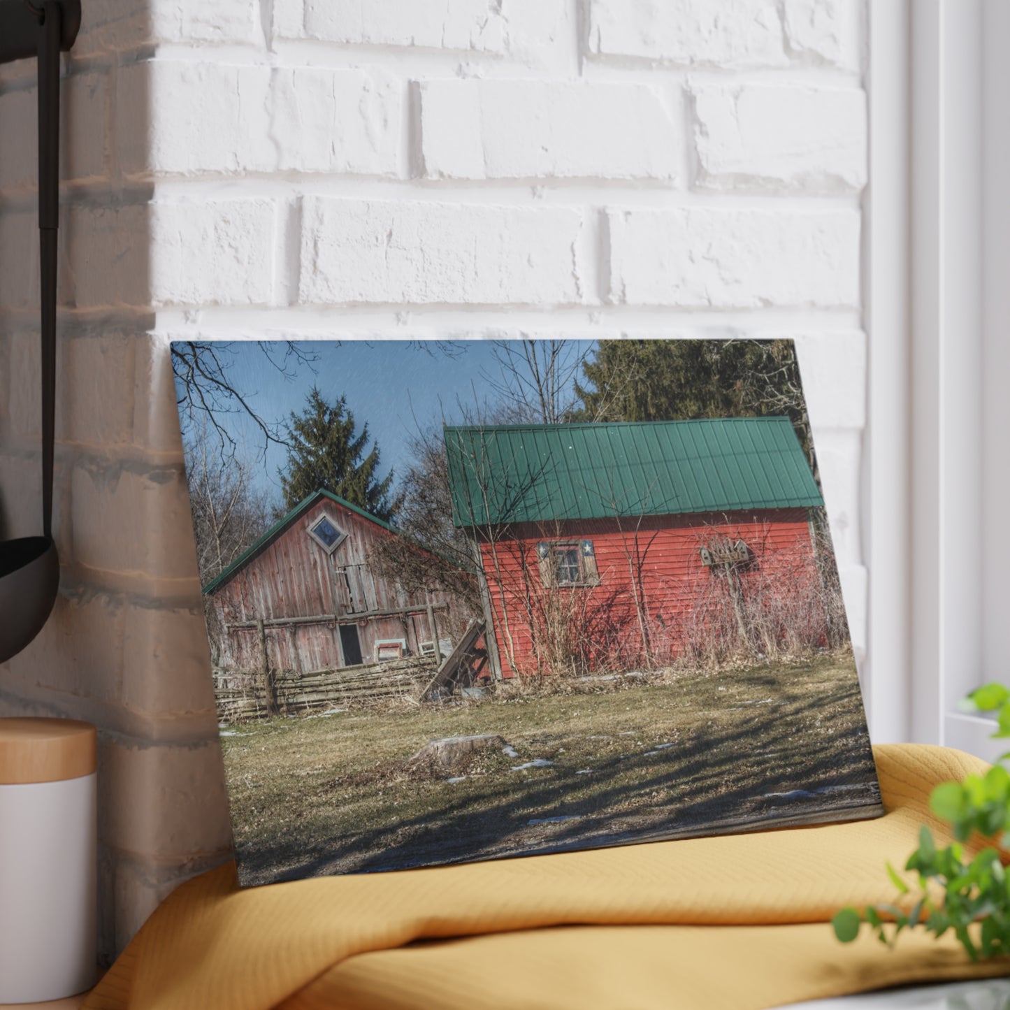 U R There Photography Roadside Reds Rustic Farmhouse Tempered-Glass Cutting Board