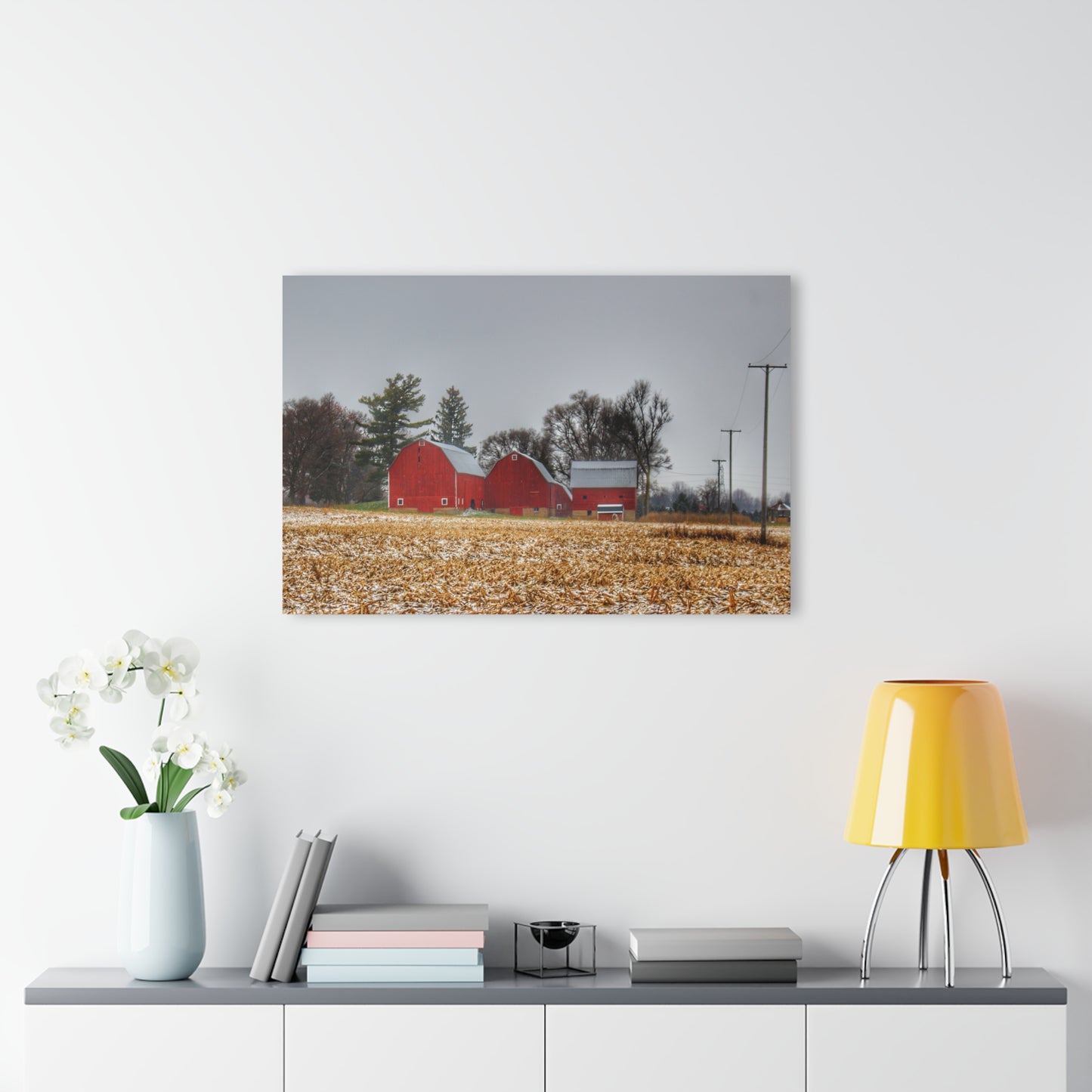 U R There Photography Shoemaker Road Winter Reds II Rustic Farmhouse Acrylic Wall Print