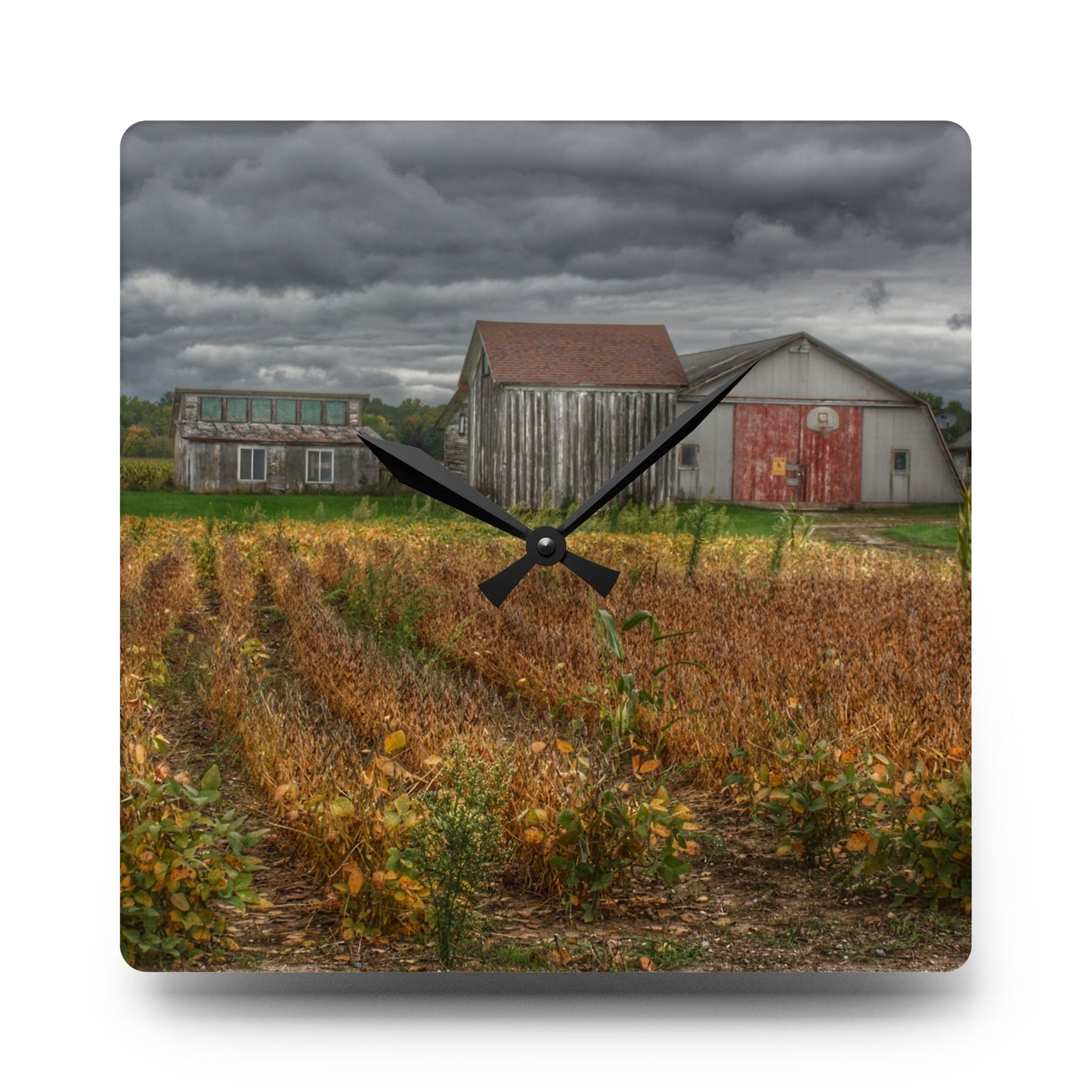 U R There Photography Murphy Lake Road Quonset Clan Rustic Farmhouse Acrylic Analog Wall Clock