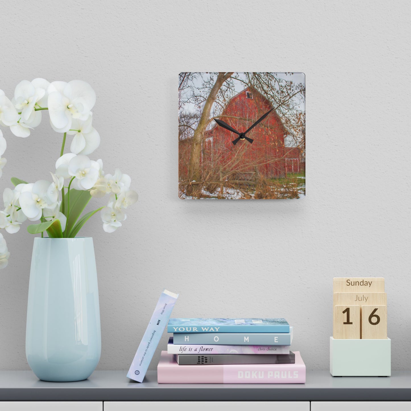 U R There Photography Holmes Road Red I Rustic Farmhouse Acrylic Analog Wall Clock