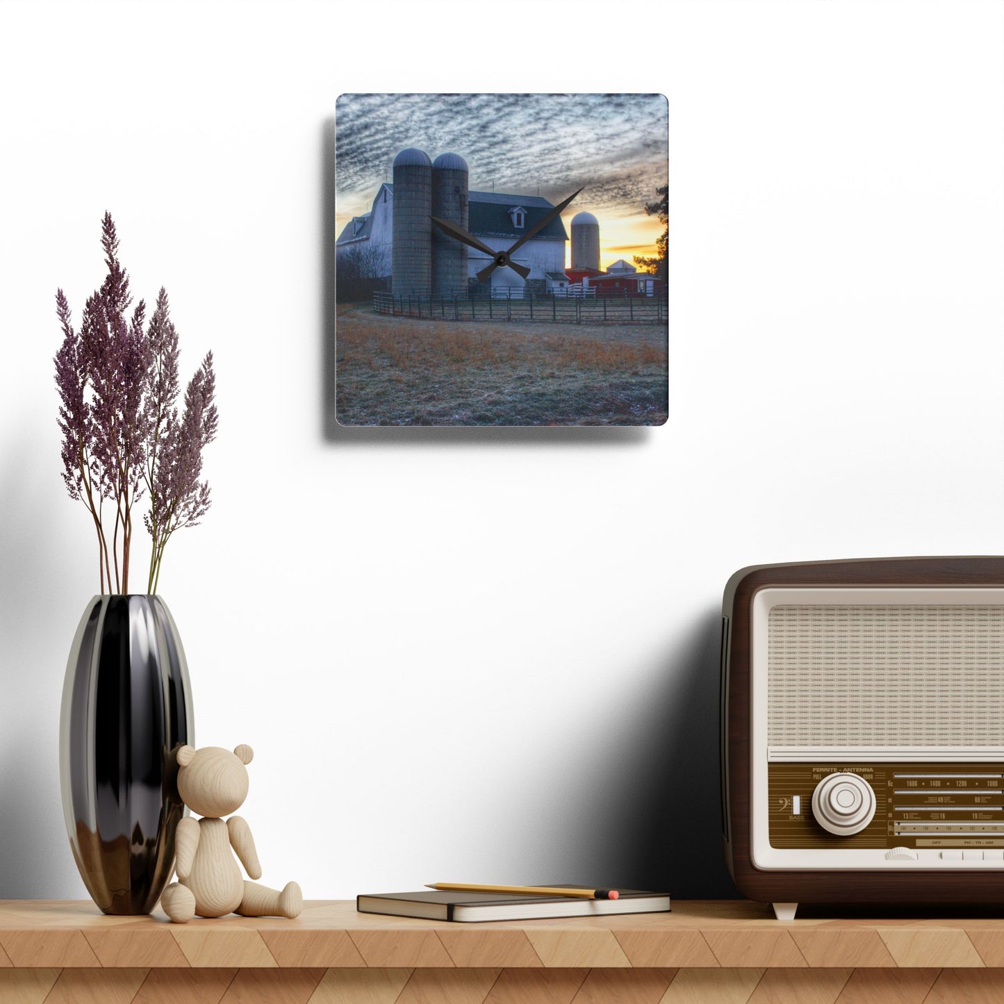 U R There Photography December Dawn Rustic Farmhouse Acrylic Analog Wall Clock