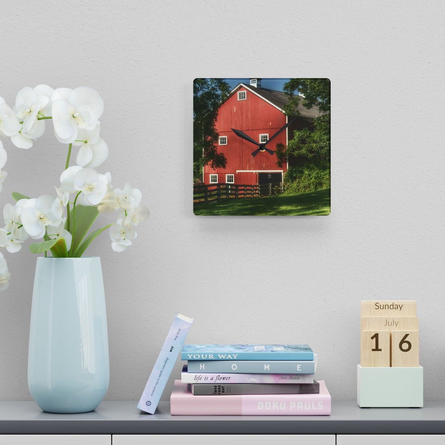 U R There Photography Oxford Red Rustic Farmhouse Acrylic Analog Wall Clock
