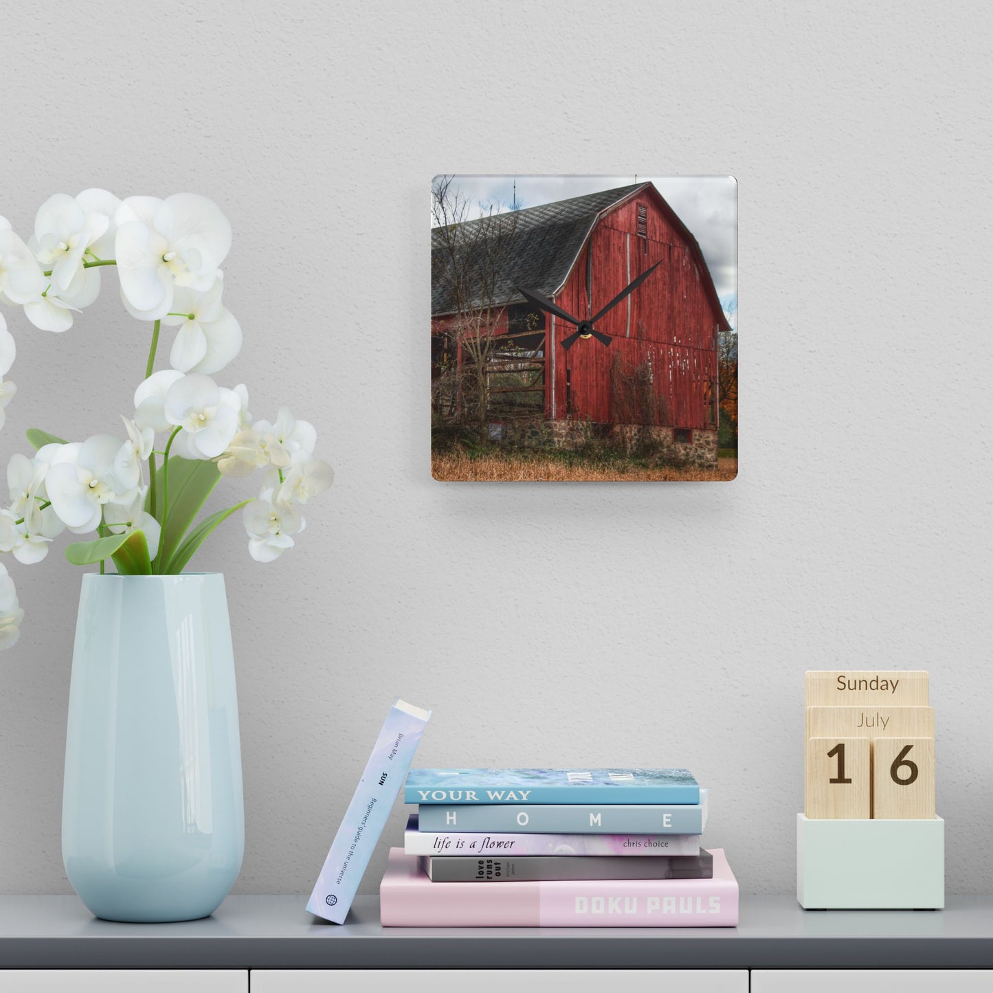 U R There Photography Laur Road Forgotten Red II Rustic Farmhouse Acrylic Analog Wall Clock