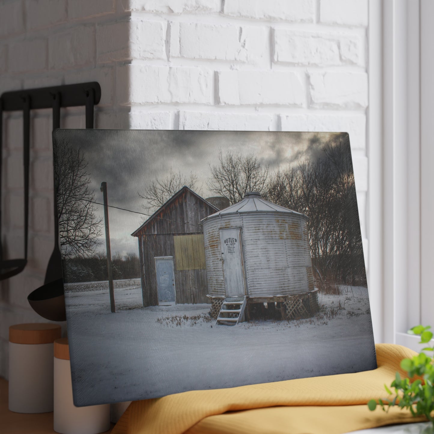 U R There Photography Vassar Silo and Shack Rustic Farmhouse Tempered-Glass Cutting Board