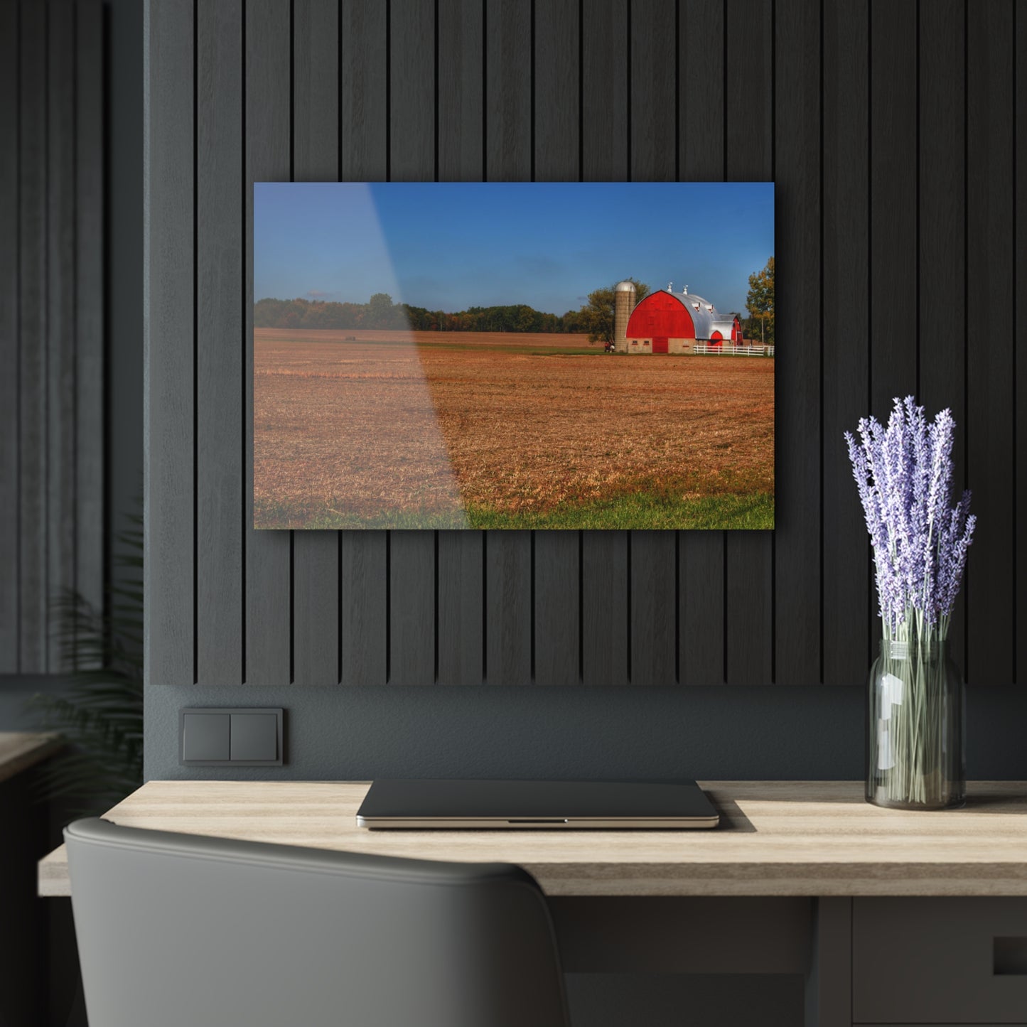 U R There Photography Brown City Wellman Line Road Red Rustic Farmhouse Acrylic Wall Print