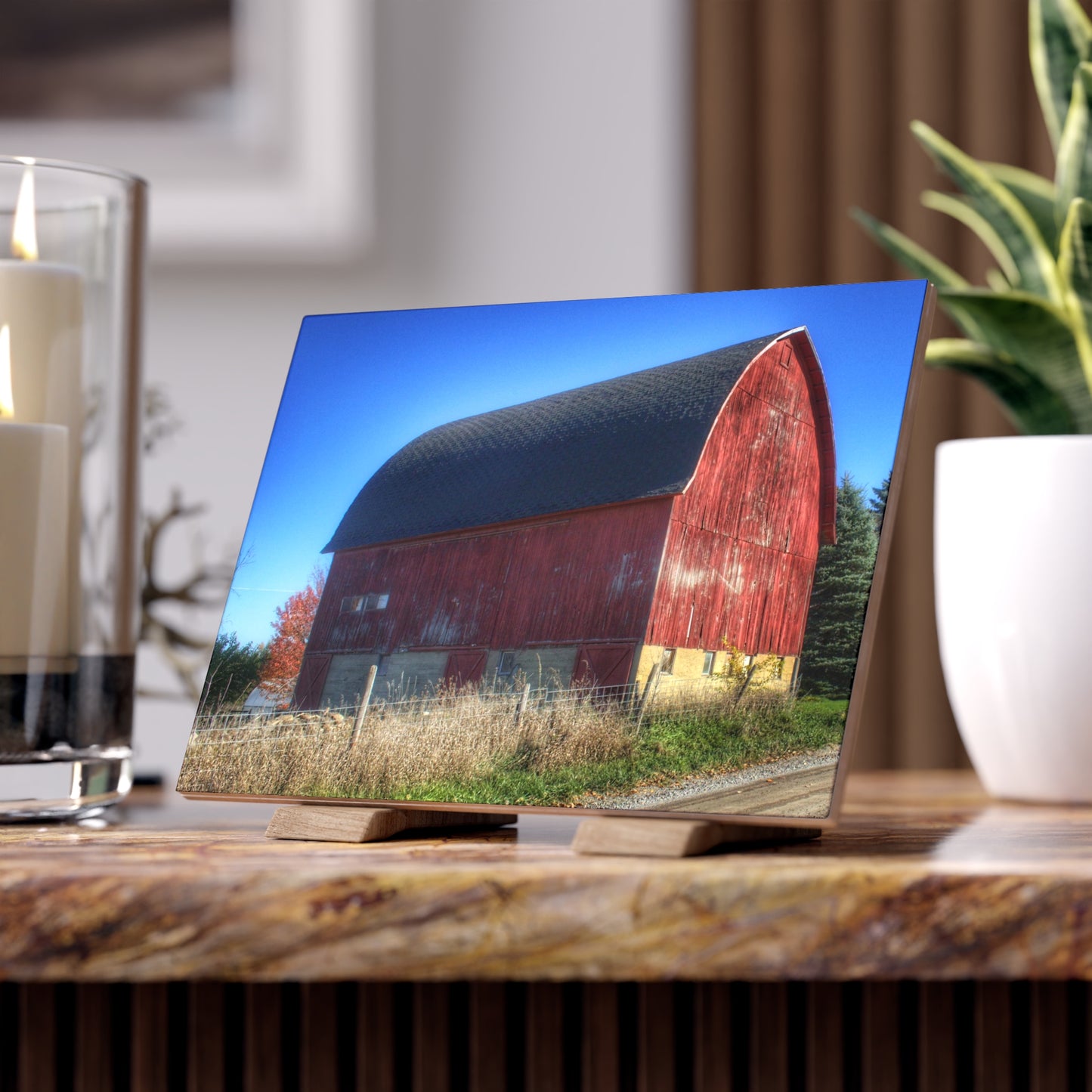 U R There Photography Big Roadside Red Rustic Farmhouse Decorative Ceramic Tile