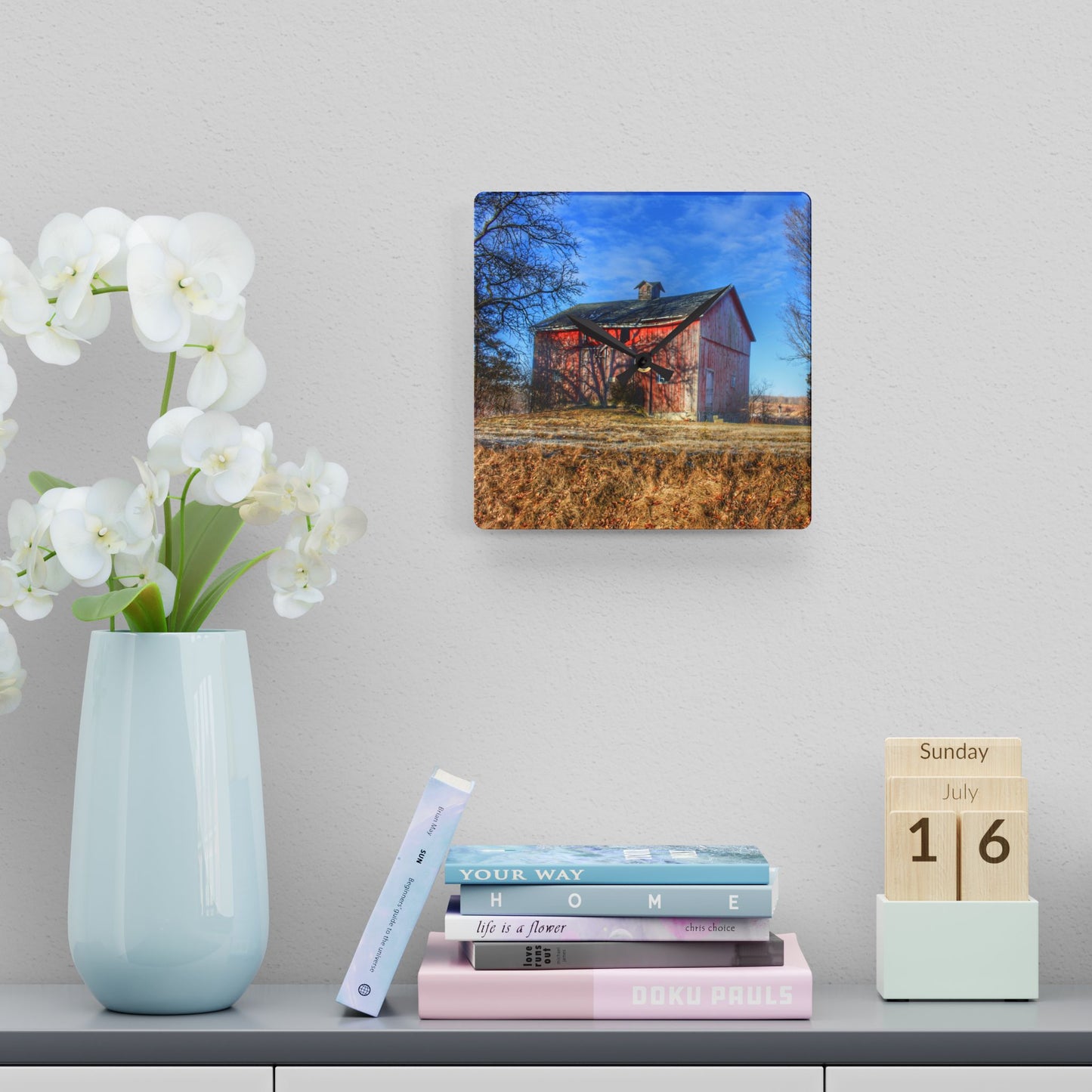 U R There Photography M-24 Barn at the Bend II Rustic Farmhouse Acrylic Analog Wall Clock