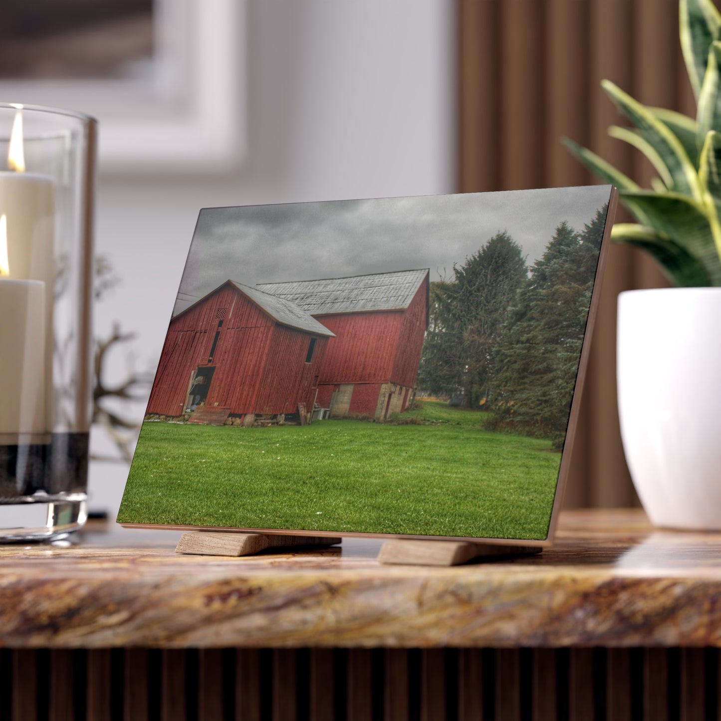 U R There Photography Bowers Road Red II Rustic Farmhouse Decorative Ceramic Tile