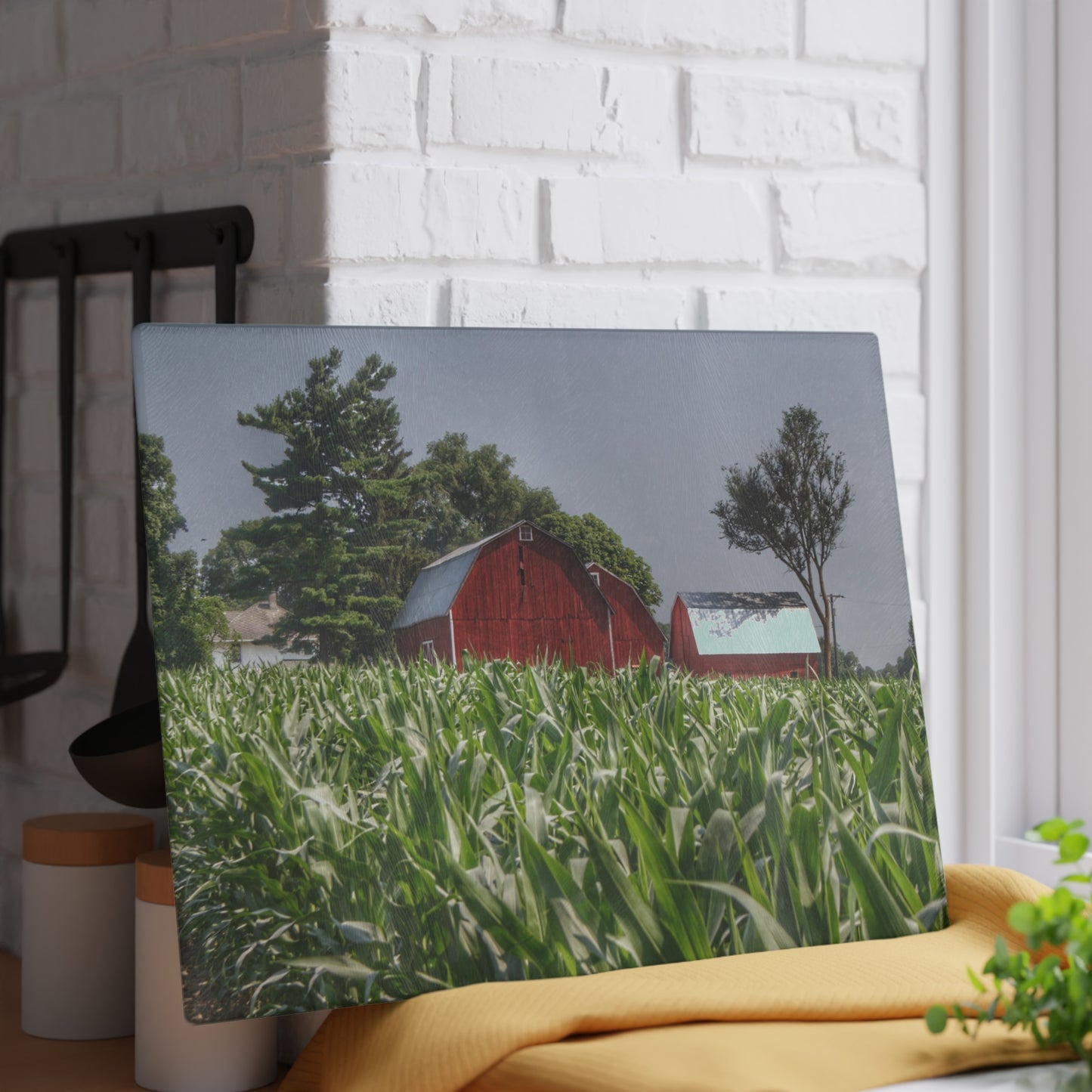 U R There Photography Shoemaker Reds Rustic Farmhouse Tempered-Glass Cutting Board