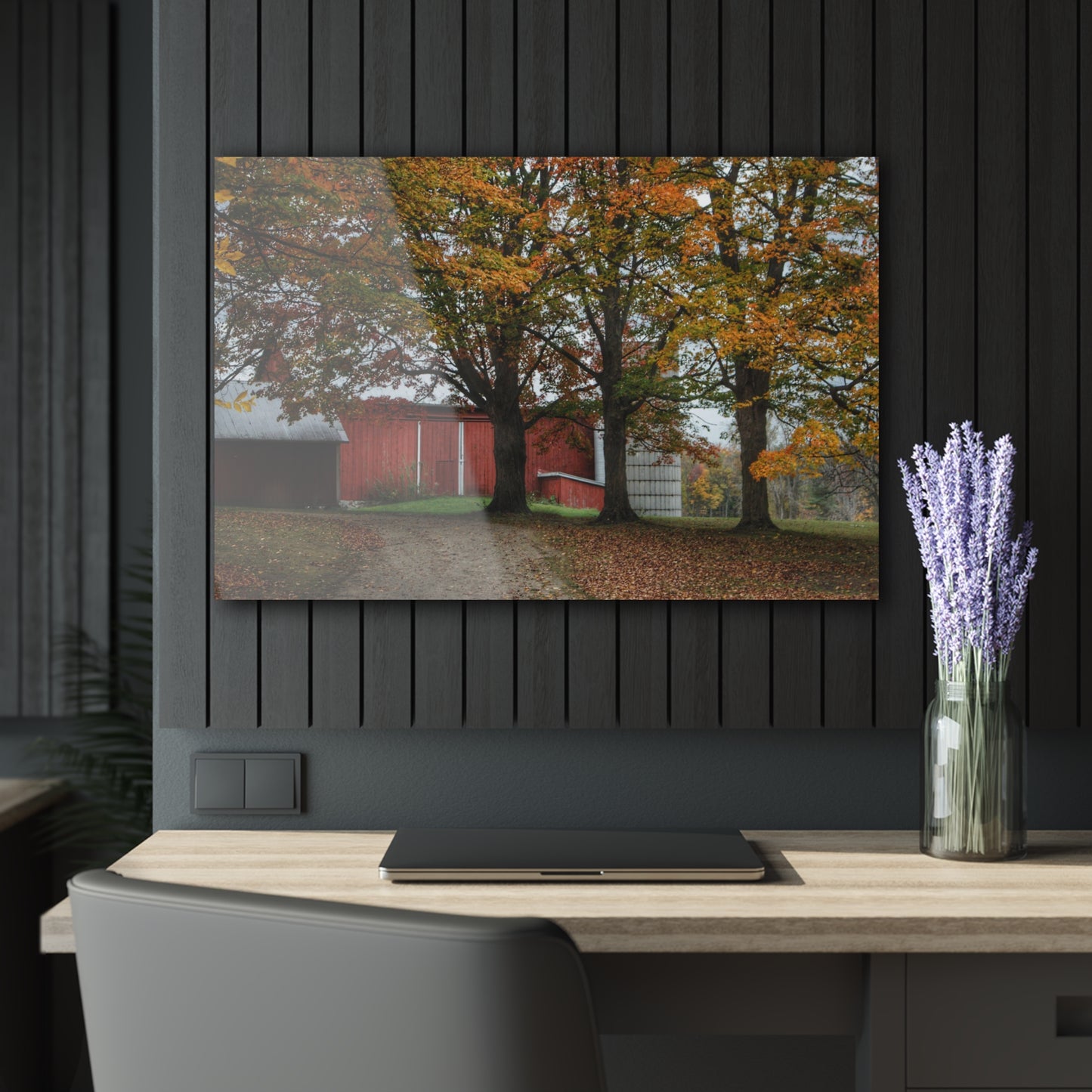 U R There Photography Brown Road Red in the Fall Rustic Farmhouse Acrylic Wall Print
