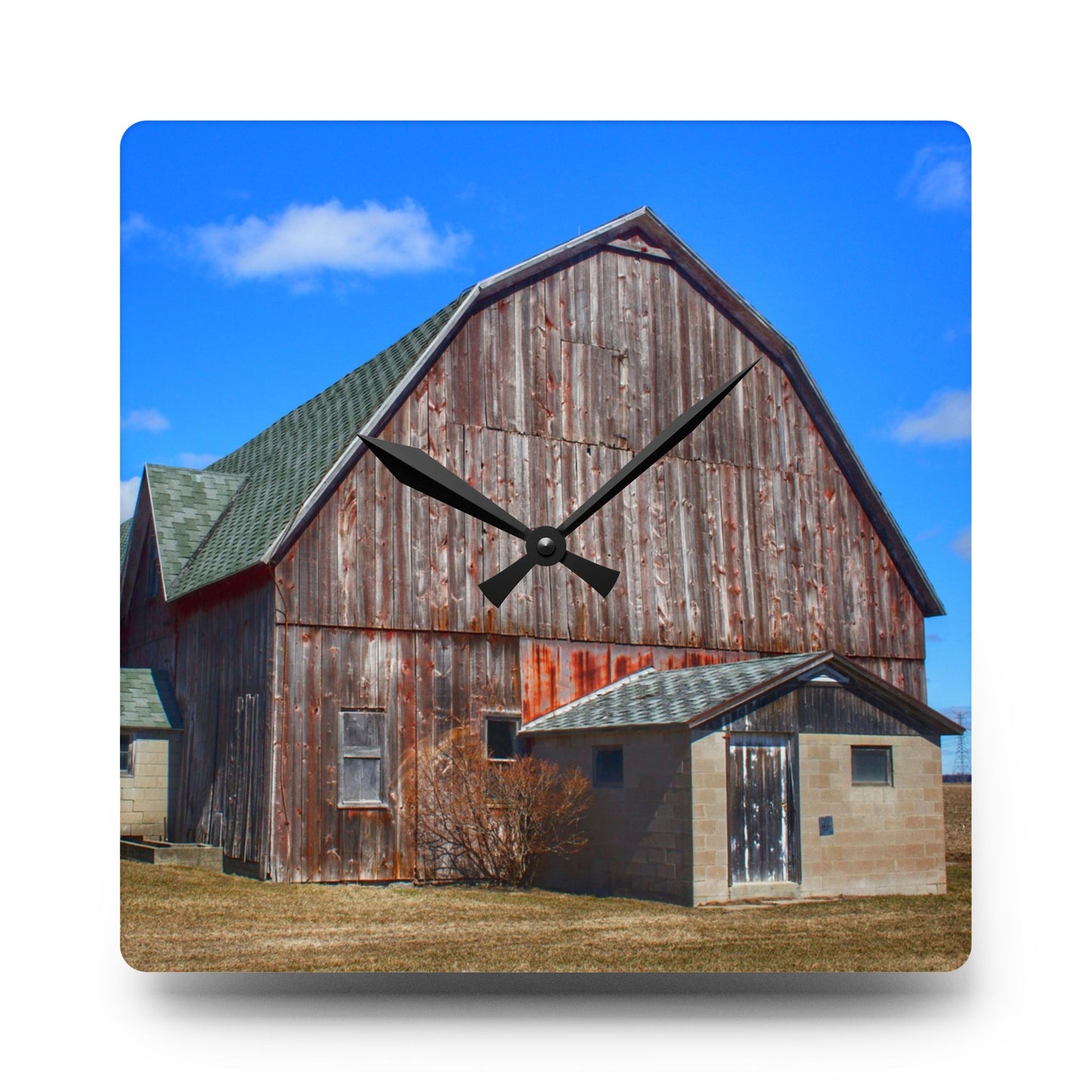 U R There Photography Roedel Road Red in Spring Rustic Farmhouse Acrylic Analog Wall Clock