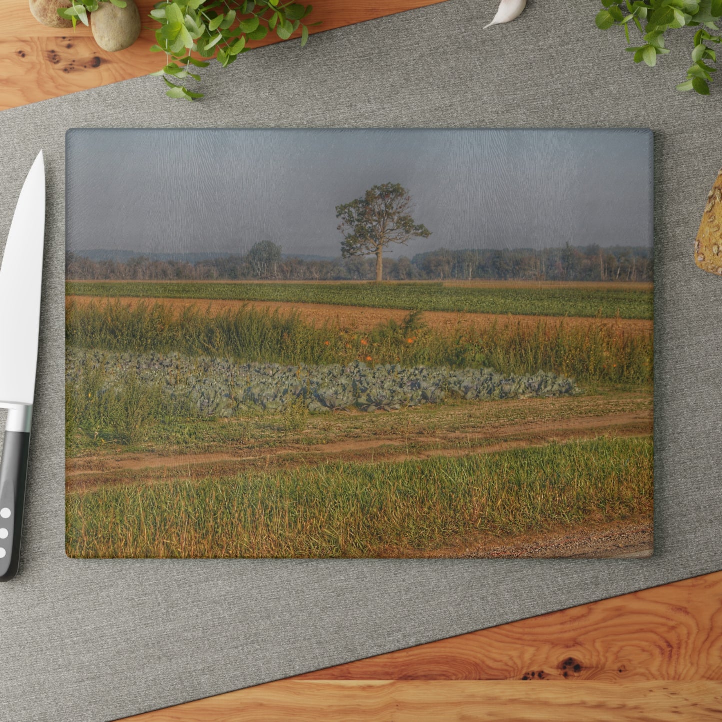 U R There Photography Cabbage and Pumpkin Patch Rustic Farmhouse Tempered-Glass Cutting Board