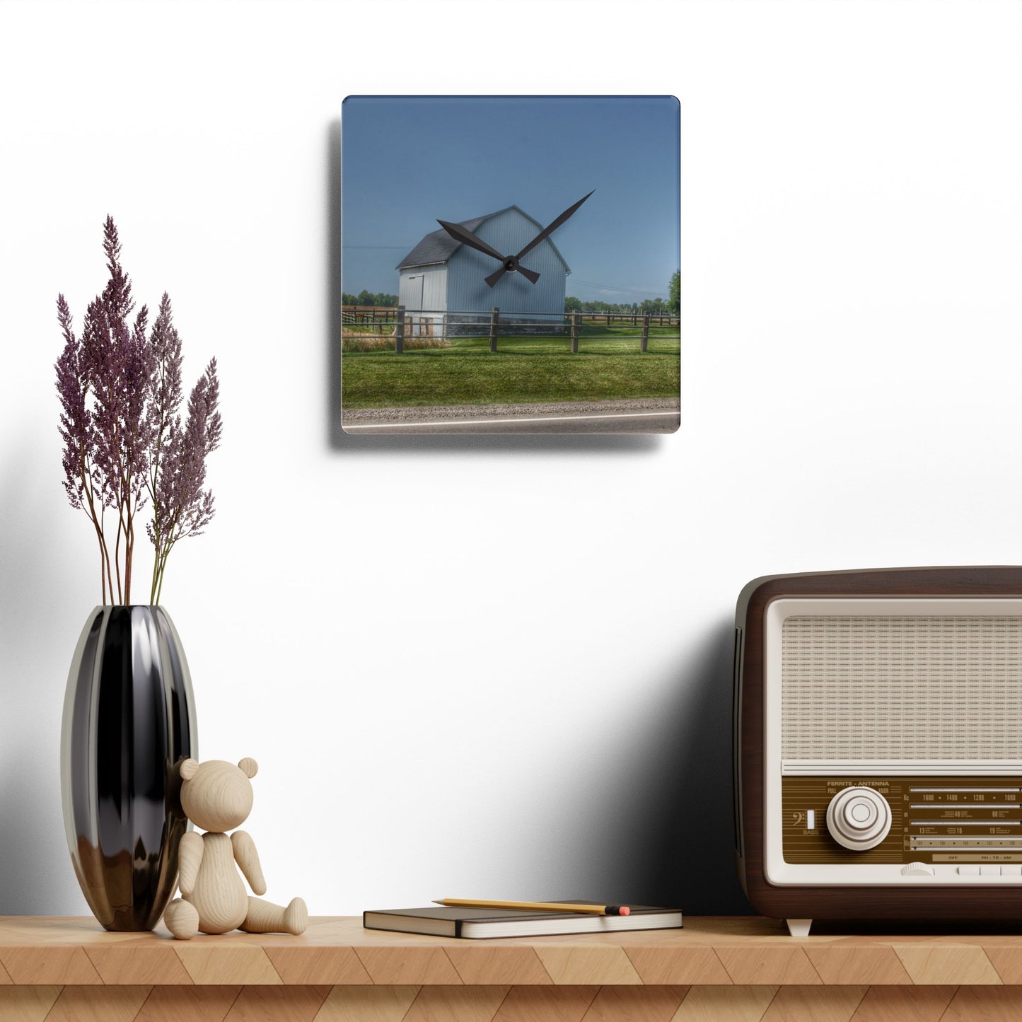 U R There Photography M-90 White and Windmill II Rustic Farmhouse Acrylic Analog Wall Clock