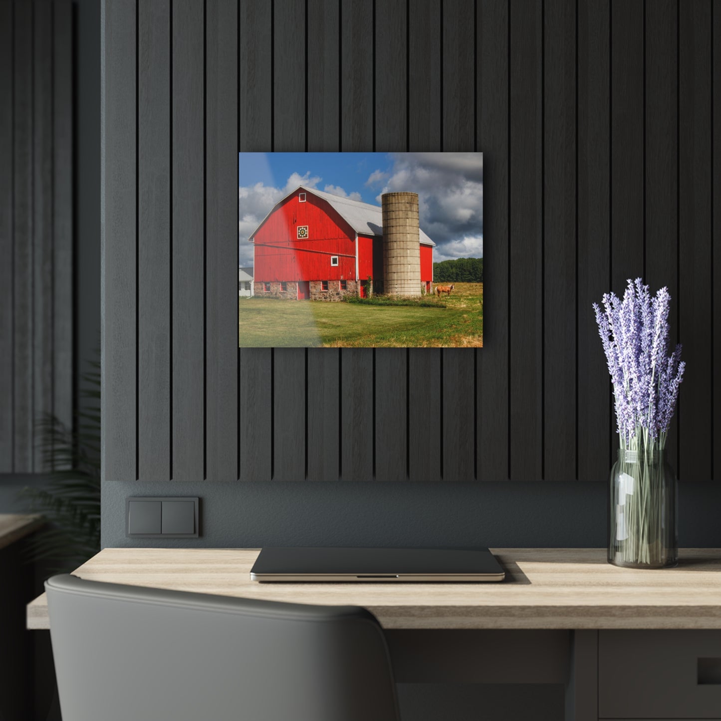 U R There Photography West Brown Road Red and Silo Rustic Farmhouse Acrylic Wall Print