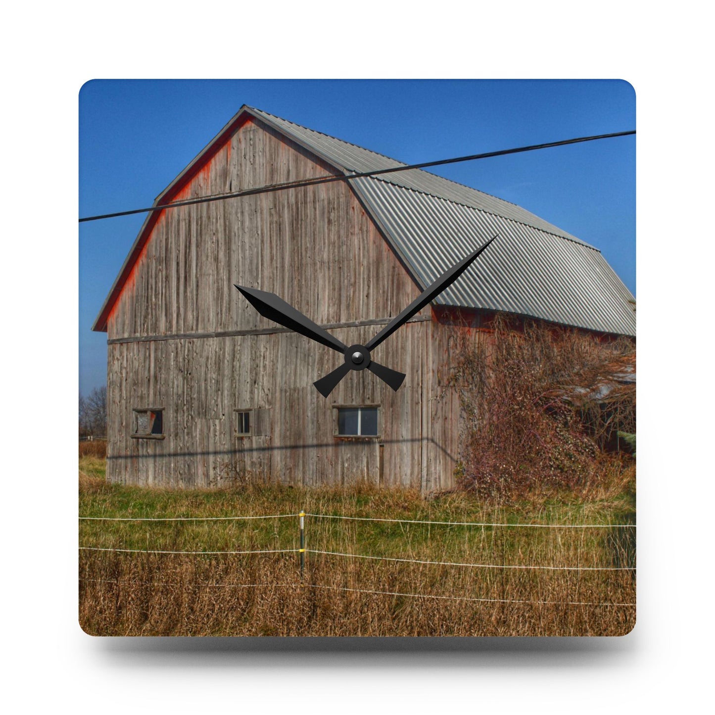 U R There Photography Dodge Road Grey I Rustic Farmhouse Acrylic Analog Wall Clock