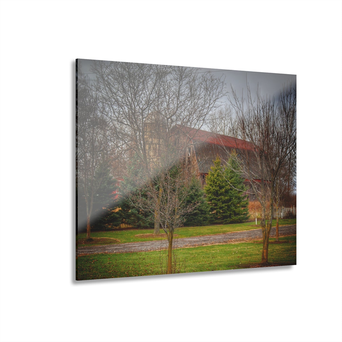 U R There Photography Rusted Red Beyond the Pines Rustic Farmhouse Acrylic Wall Print