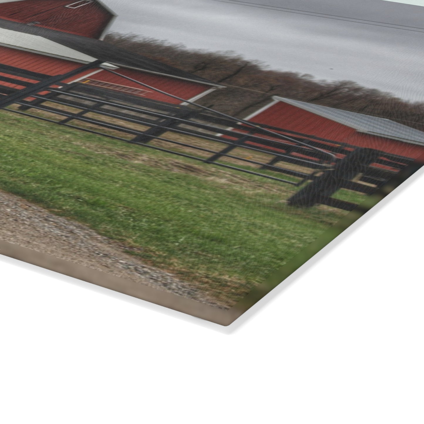 U R There Photography West Lake Road Happy Barn Rustic Farmhouse Tempered-Glass Cutting Board