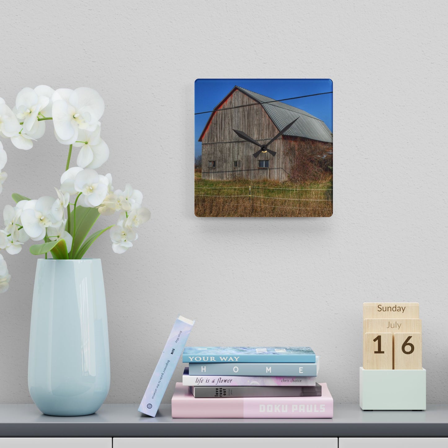 U R There Photography Dodge Road Grey I Rustic Farmhouse Acrylic Analog Wall Clock