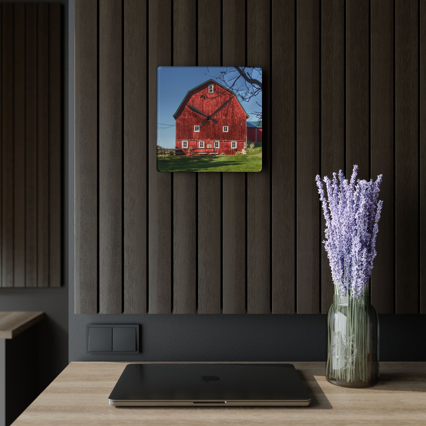 U R There Photography Gardner Road Red II Rustic Farmhouse Acrylic Analog Wall Clock