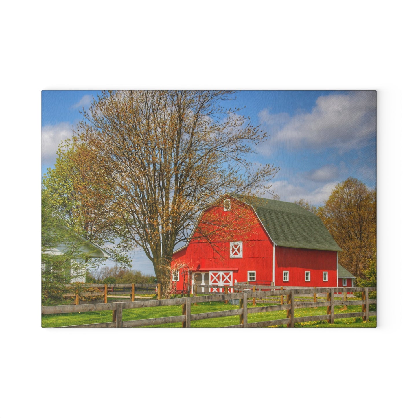 U R There Photography Sohn Road Red Rustic Farmhouse Tempered-Glass Cutting Board