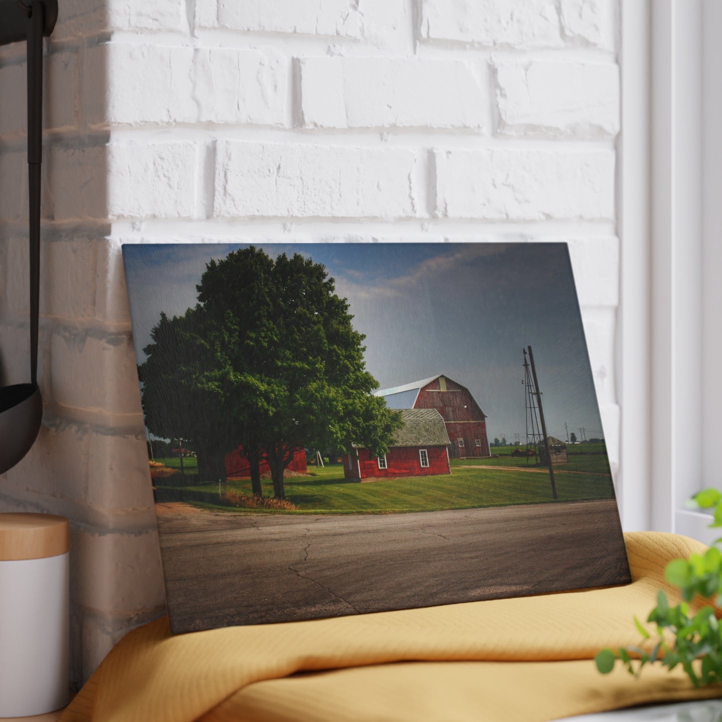 U R There Photography Bradford Road Reds Rustic Farmhouse Tempered-Glass Cutting Board