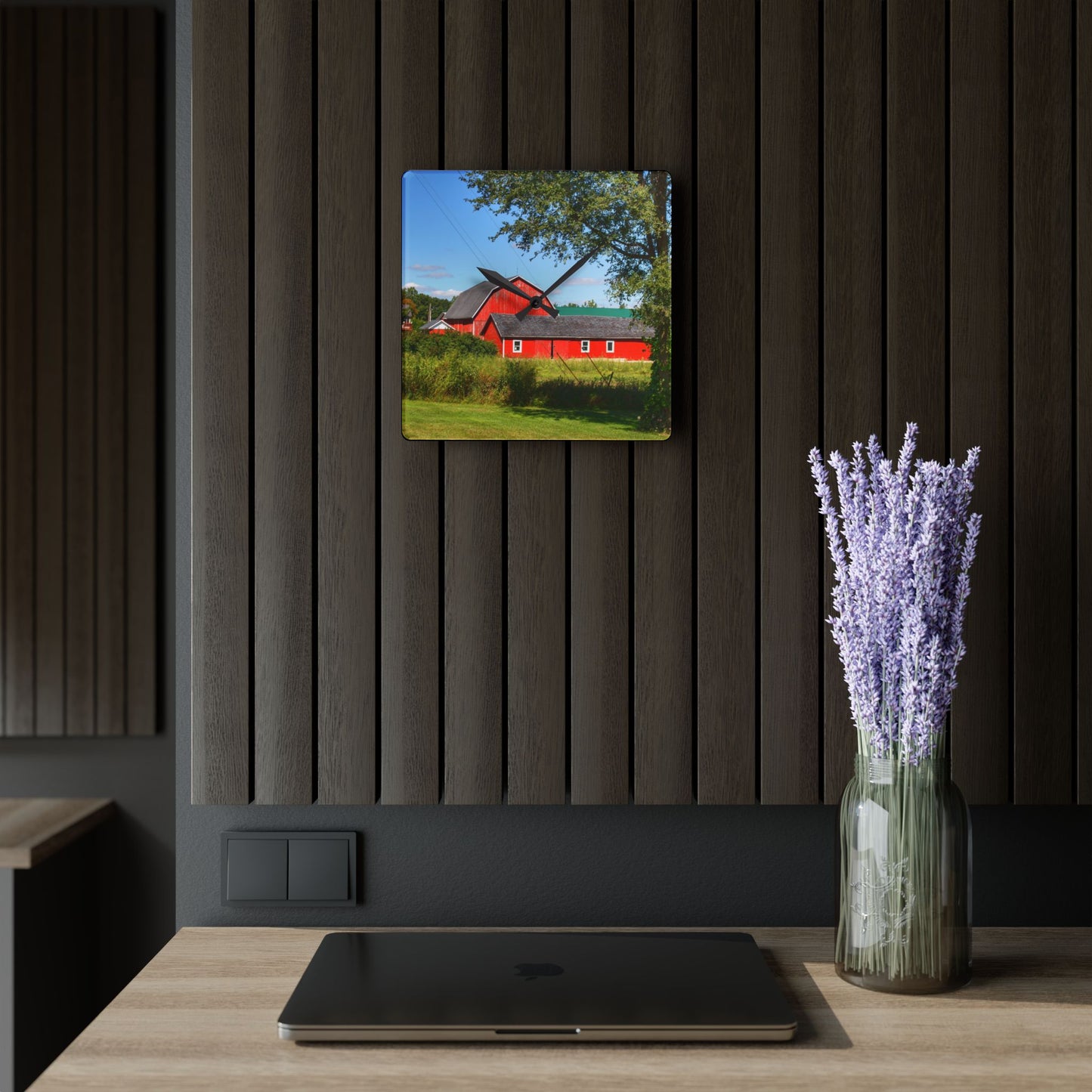 U R There Photography Lake Pleasant Reds II Rustic Farmhouse Acrylic Analog Wall Clock