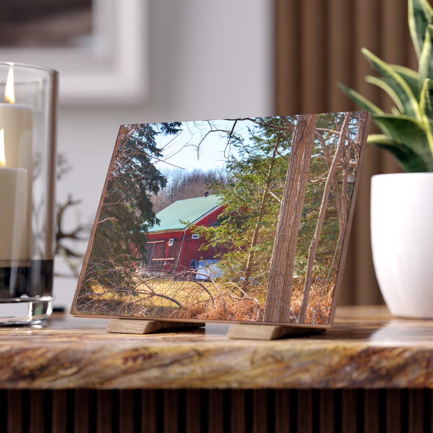 U R There Photography Bordman Road Hidden Red Rustic Farmhouse Decorative Ceramic Tile