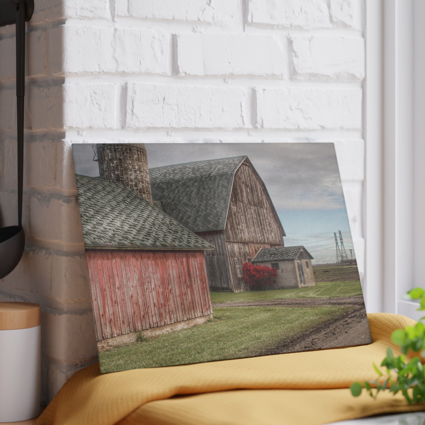 U R There Photography Roedel Roadside Reds III Rustic Farmhouse Tempered-Glass Cutting Board