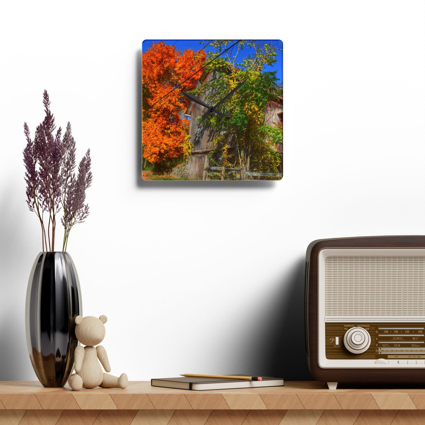 U R There Photography Oxford Rusted Red in Fall Rustic Farmhouse Acrylic Analog Wall Clock