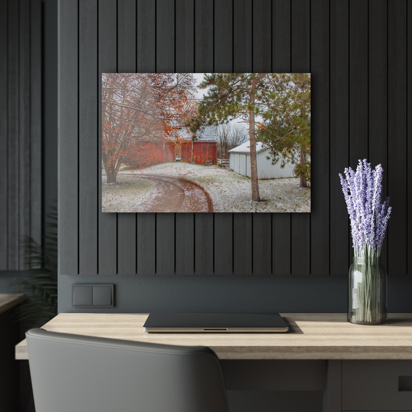 U R There Photography North Lake Pleasant Road Hidden Red Rustic Farmhouse Acrylic Wall Print