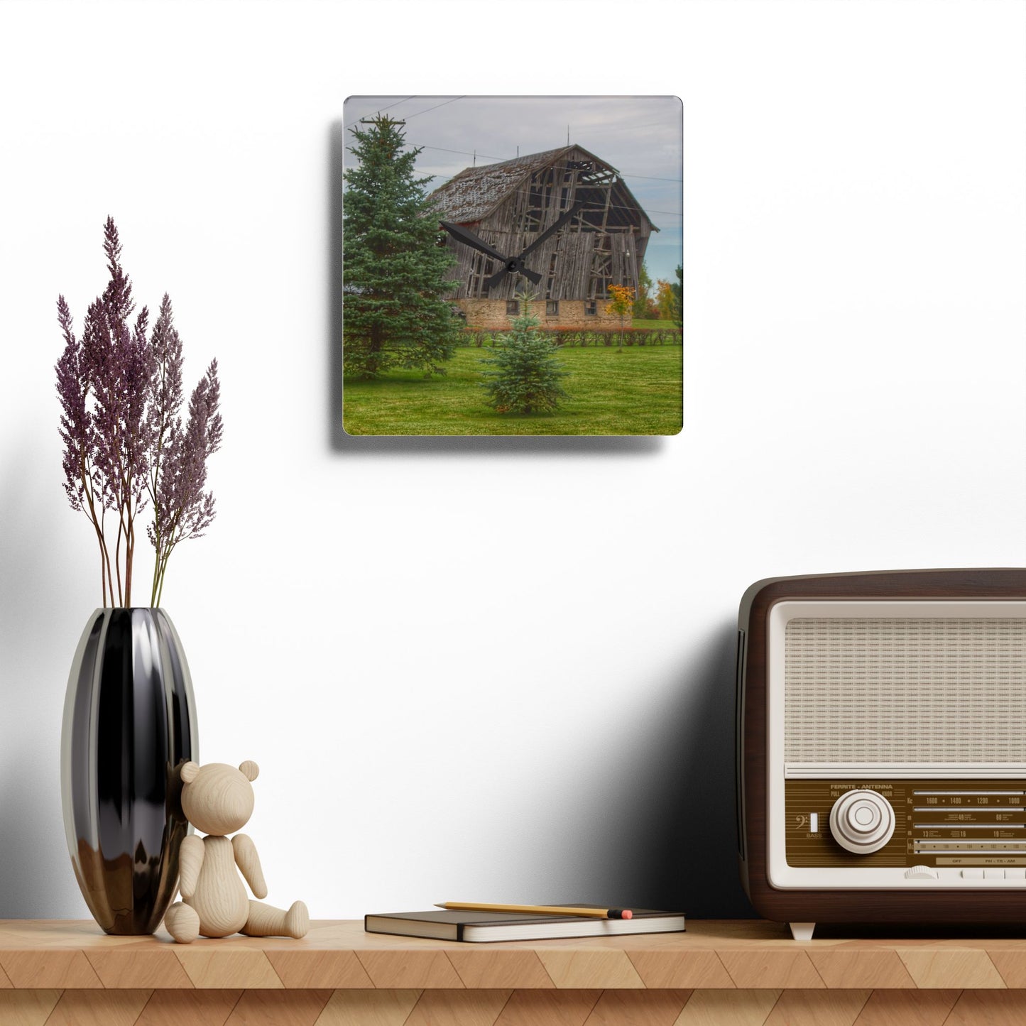 U R There Photography Rich Road Falling Grey I Rustic Farmhouse Acrylic Analog Wall Clock