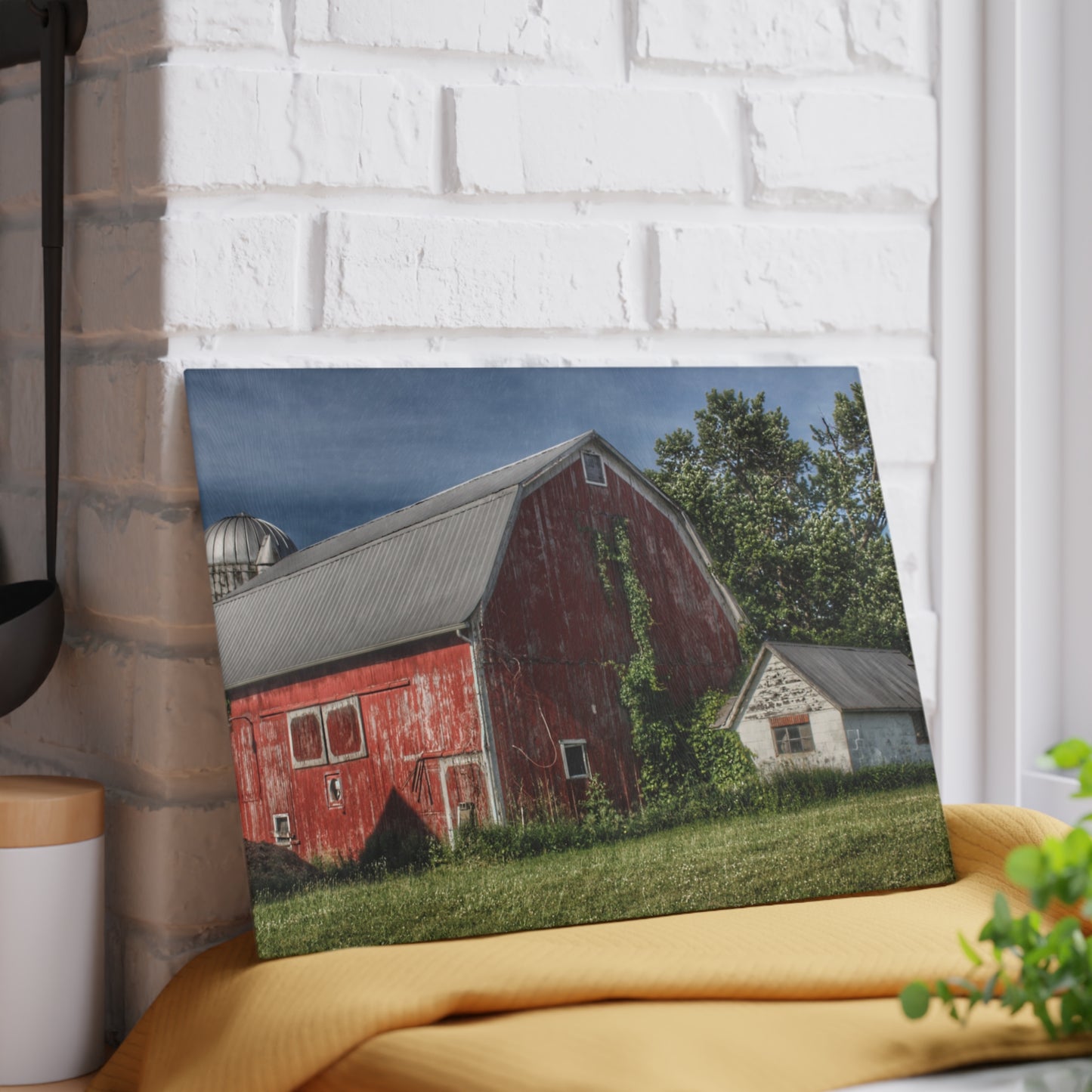 U R There Photography Stanley Road Red in Summer I Rustic Farmhouse Tempered-Glass Cutting Board