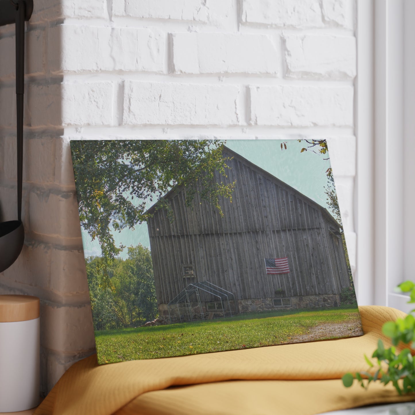 U R There Photography Sutton Road Patriot Grey II Rustic Farmhouse Tempered-Glass Cutting Board