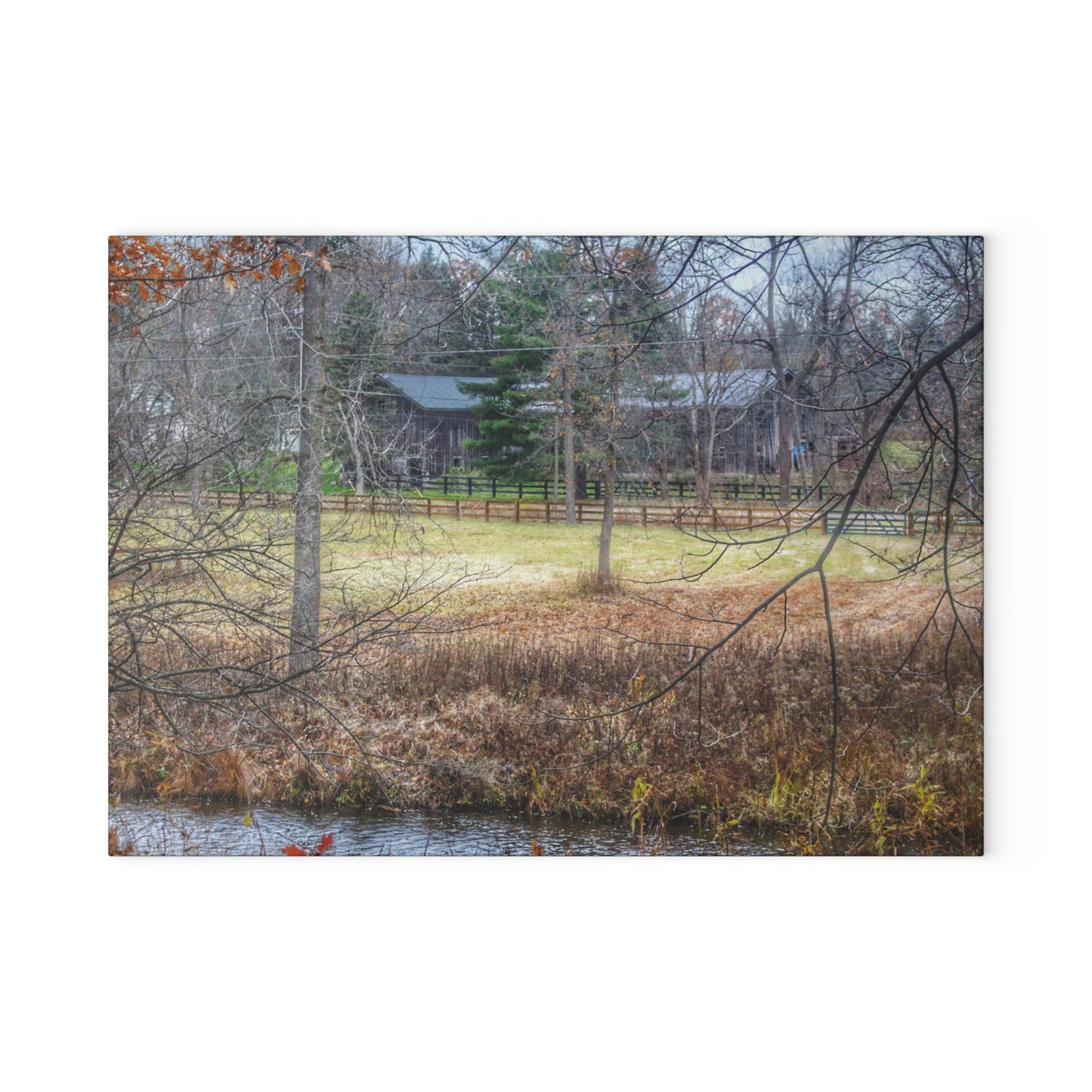 U R There Photography Brewer Road Hidden Grey Rustic Farmhouse Tempered-Glass Cutting Board