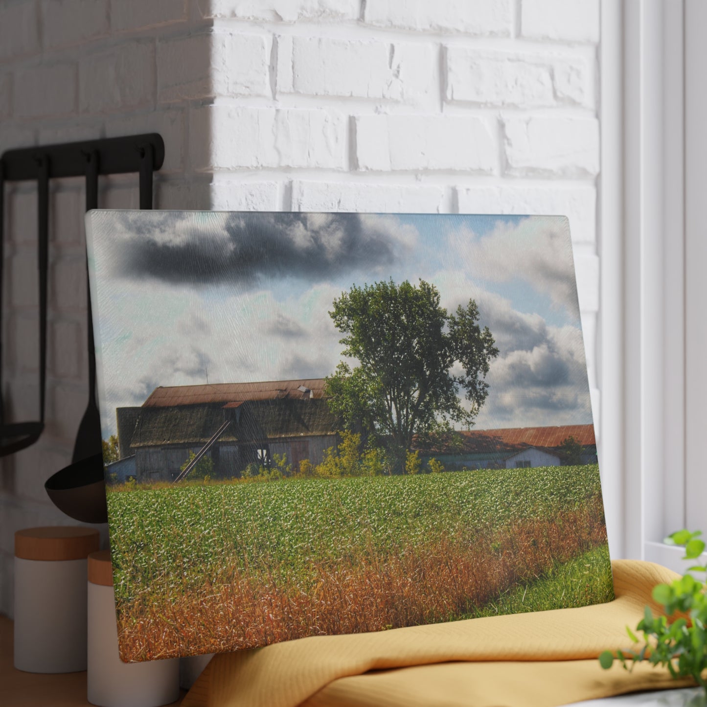 U R There Photography Silverwood Haybarn Rustic Farmhouse Tempered-Glass Cutting Board